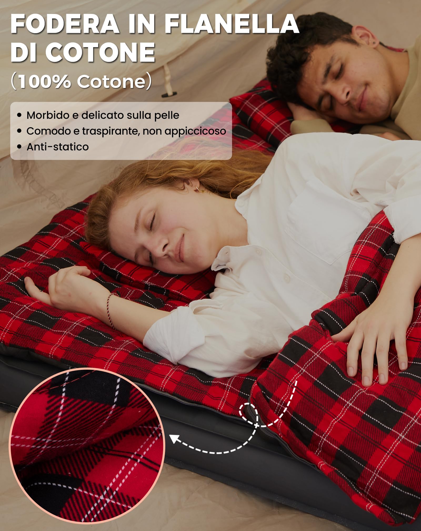 KingCamp Sacco a Pelo Matrimoniale Extra Grande -3℃-12℃ Separabile in 2 Sacchi a Pelo Singola Sacco a Pelo Doppio 3 Stagioni Portatile Comodo Campeggio Leggero con Custodia