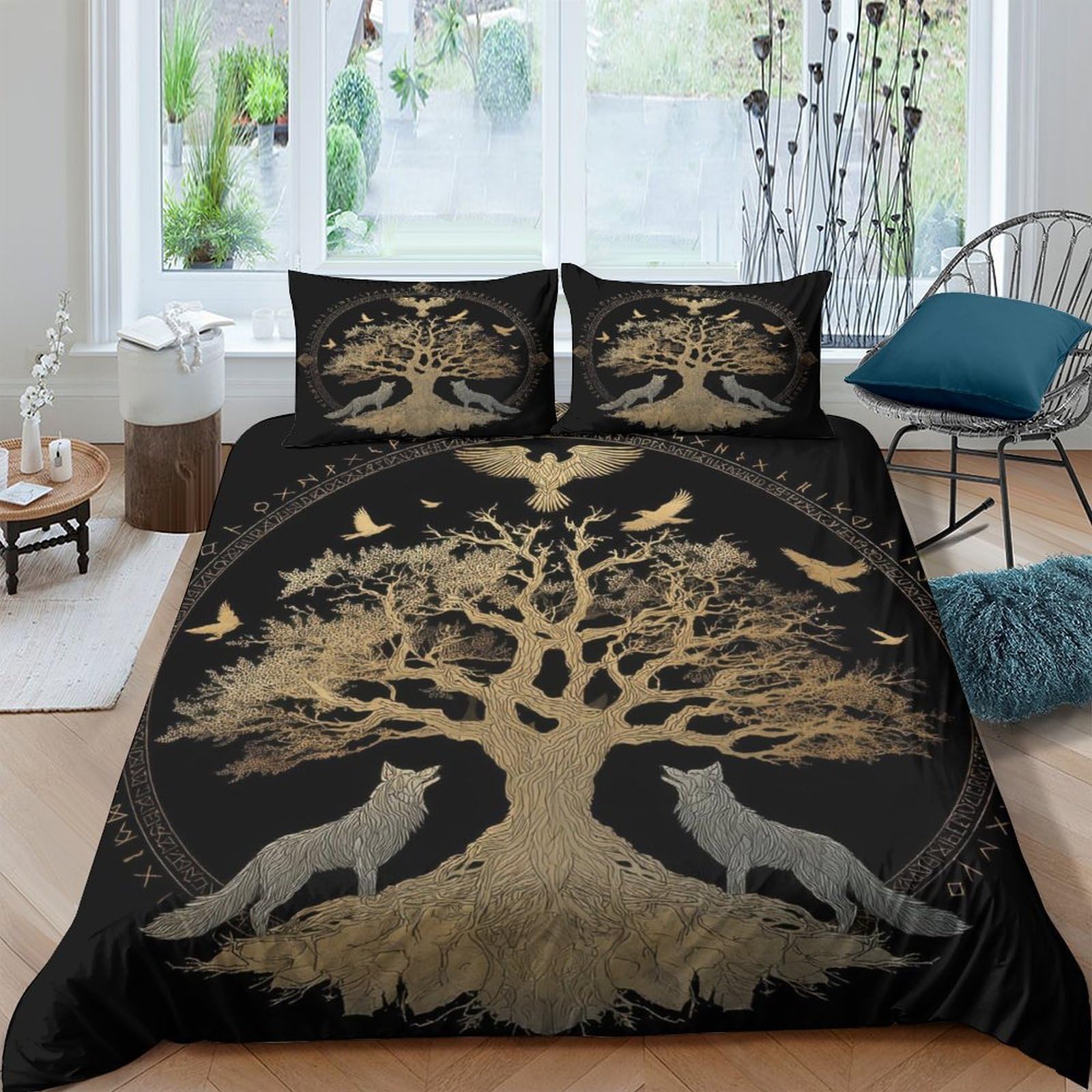 Ctjqhvkz Style-6 3D Printed Tree Of Life Fitted Sheet Microfiber Soft Fox Forest Bed Cover For Bedroom Easy Care Decor Single（135X200cm）