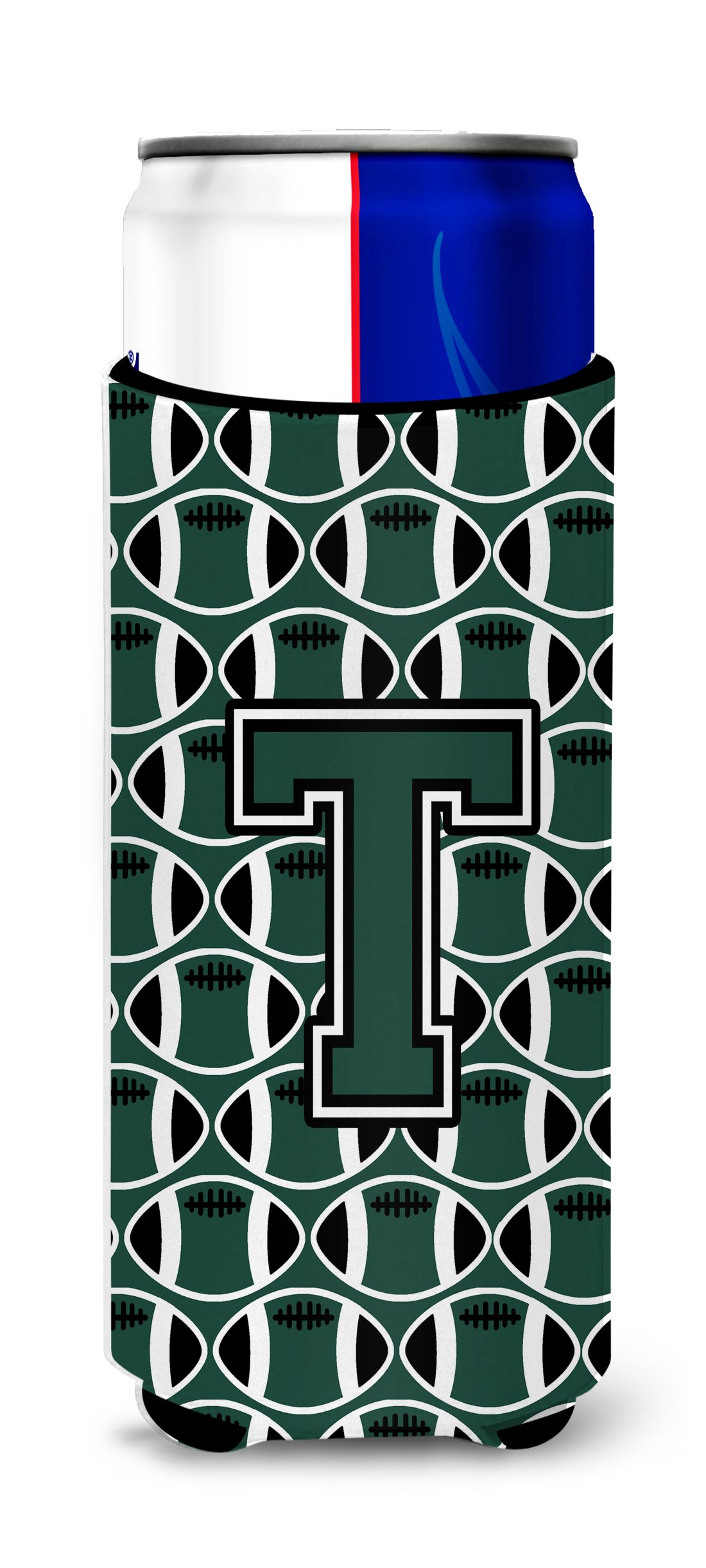 Letter T Football Green and White Ultra Beverage Insulators for Slim cans CJ1071-TMUK