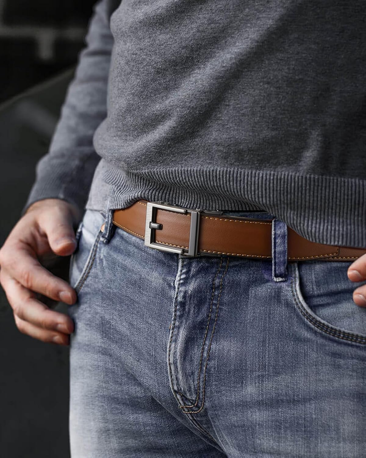 CHAOREN Ratchet Belt Men - 1 3/8'' Mens Belt Leather for Casual Jeans