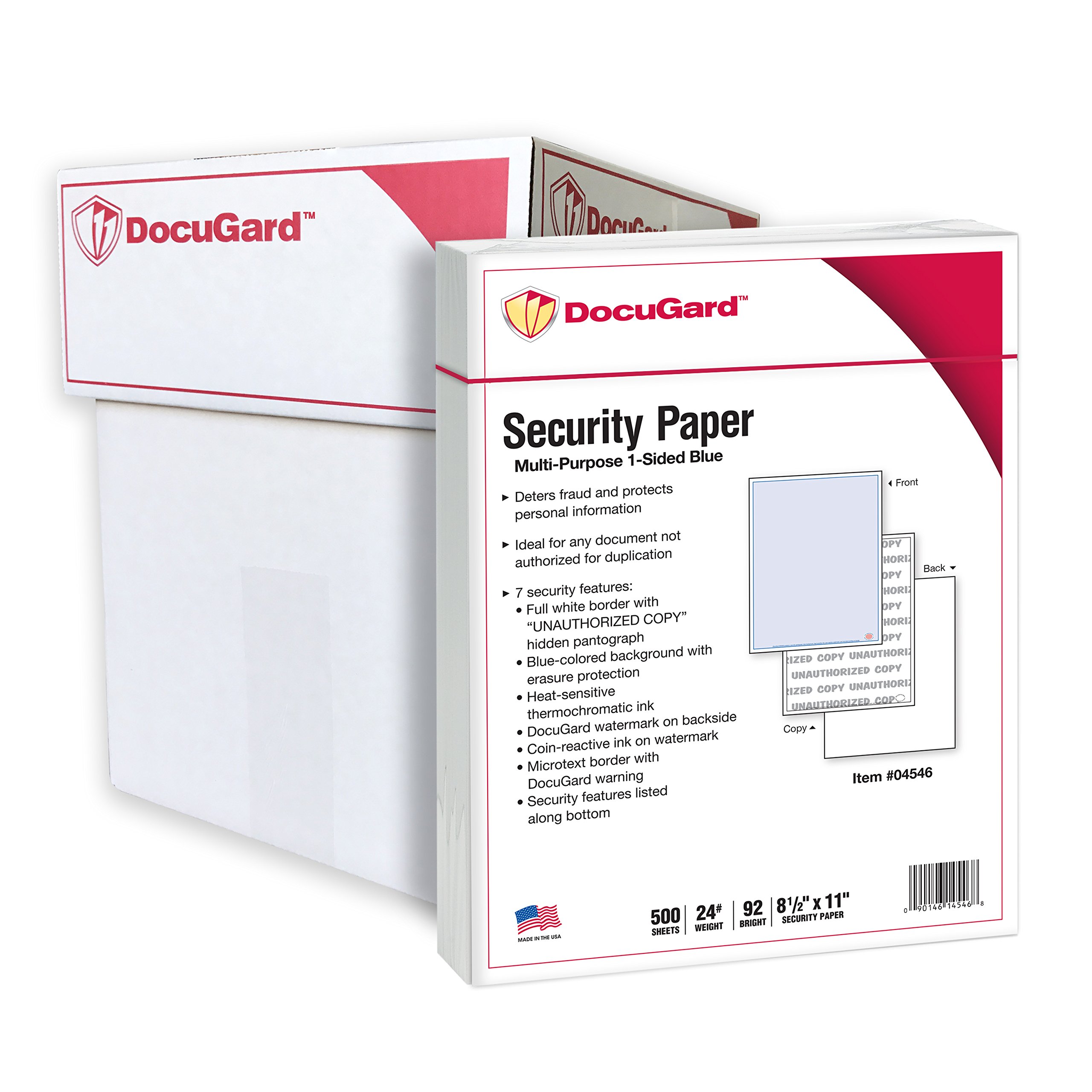 DocuGard Advanced Blue Multi-Purpose Security Paper, 7 Features, 8.5 x 11 Inches, 24 lb, 2500 Sheets (04546C)
