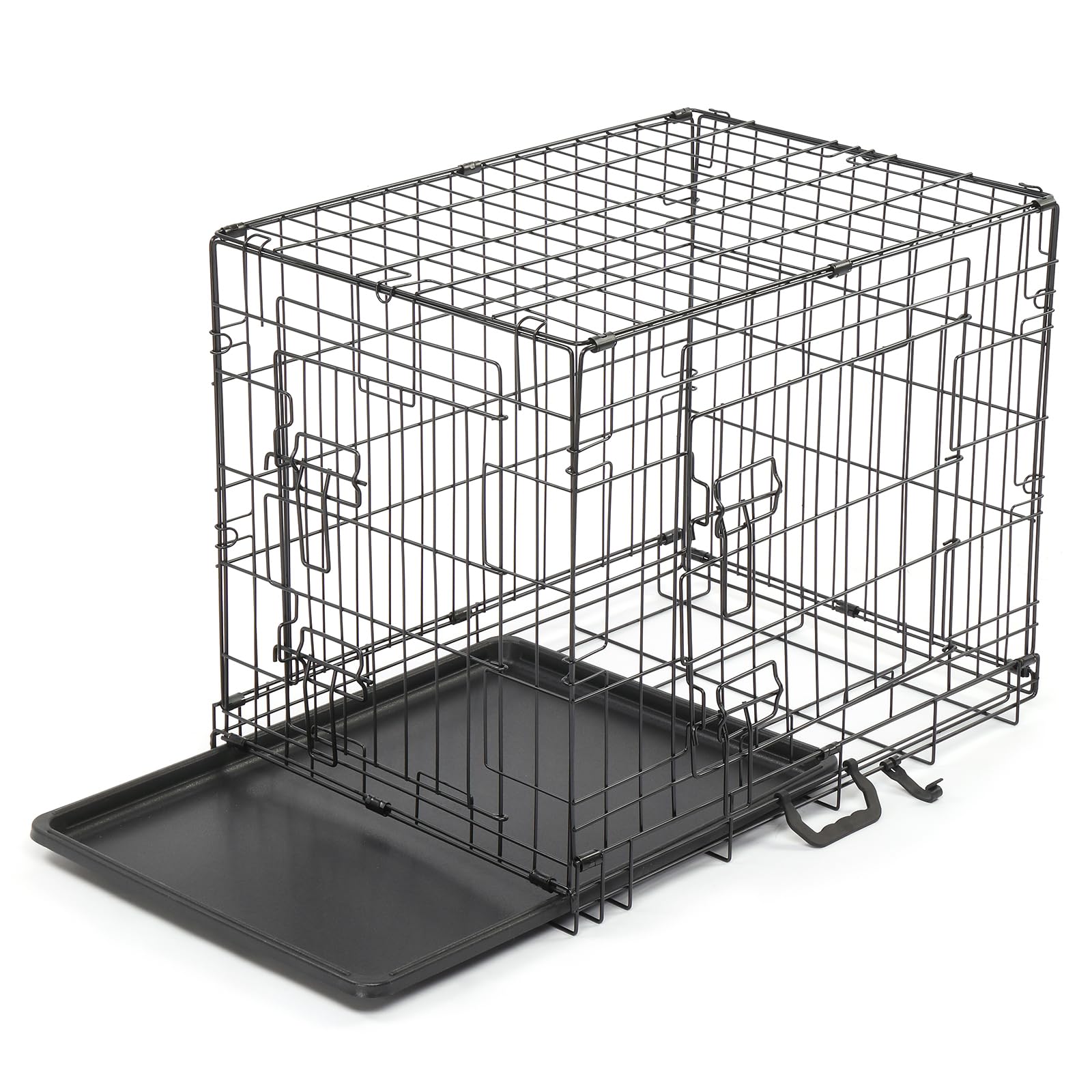 Bonnlo Cage de Chien Pliable avec 2 Portes Verrouillables et Plateau Amovible, Cage Chien en Métal, Cage de Transport pour Chien, Noir, 60 x 43 x 50 cm