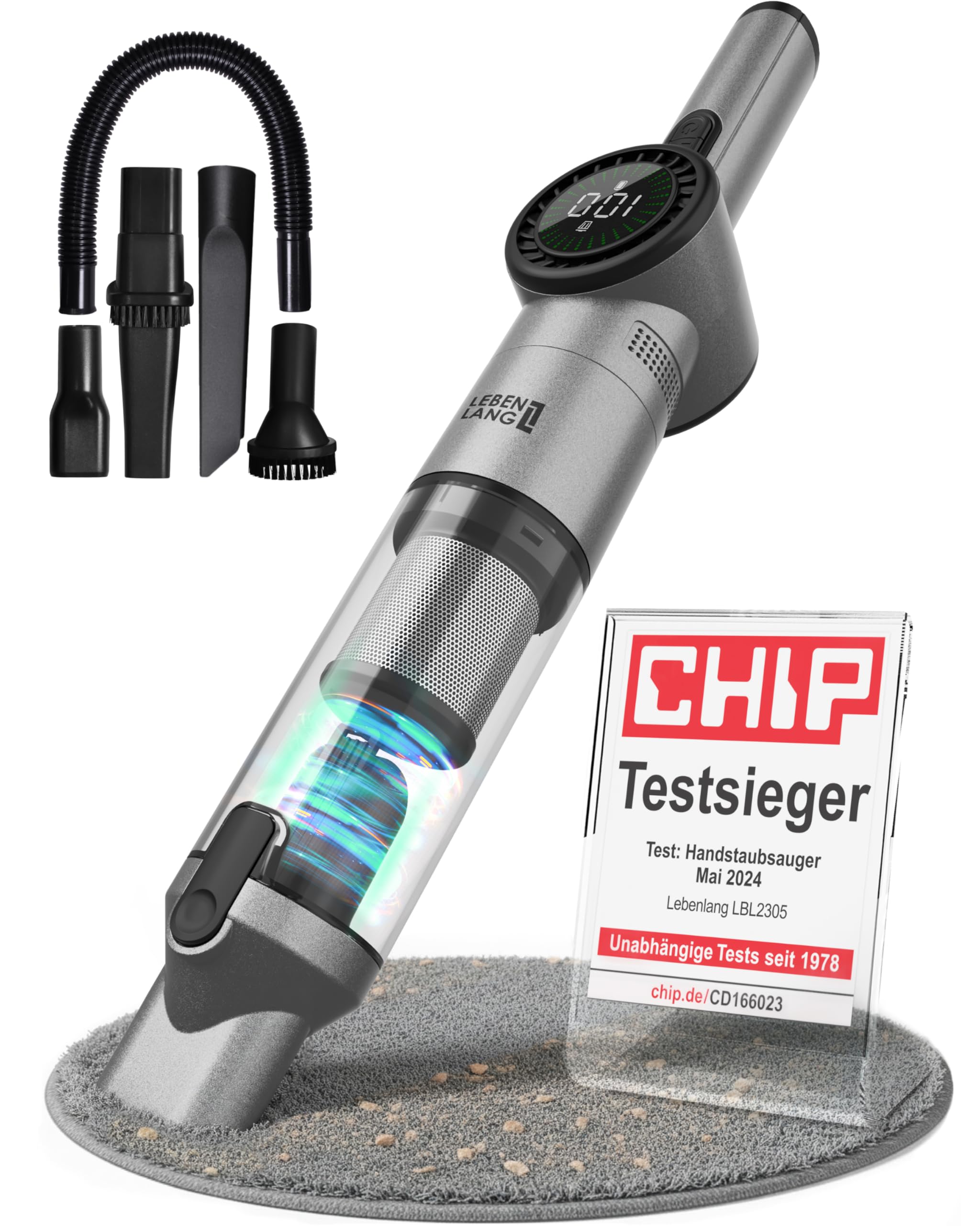 LEBENLANG Handstaubsauger Akku TESTSIEGER - Dual-Filter & Li-Ion I Inkl. Ladestation I 17000PA Handstaubsauger Auto Staubsauger stark Akkusauger kabellos Handsauger Akku Car Autostaubsauger Beutellos