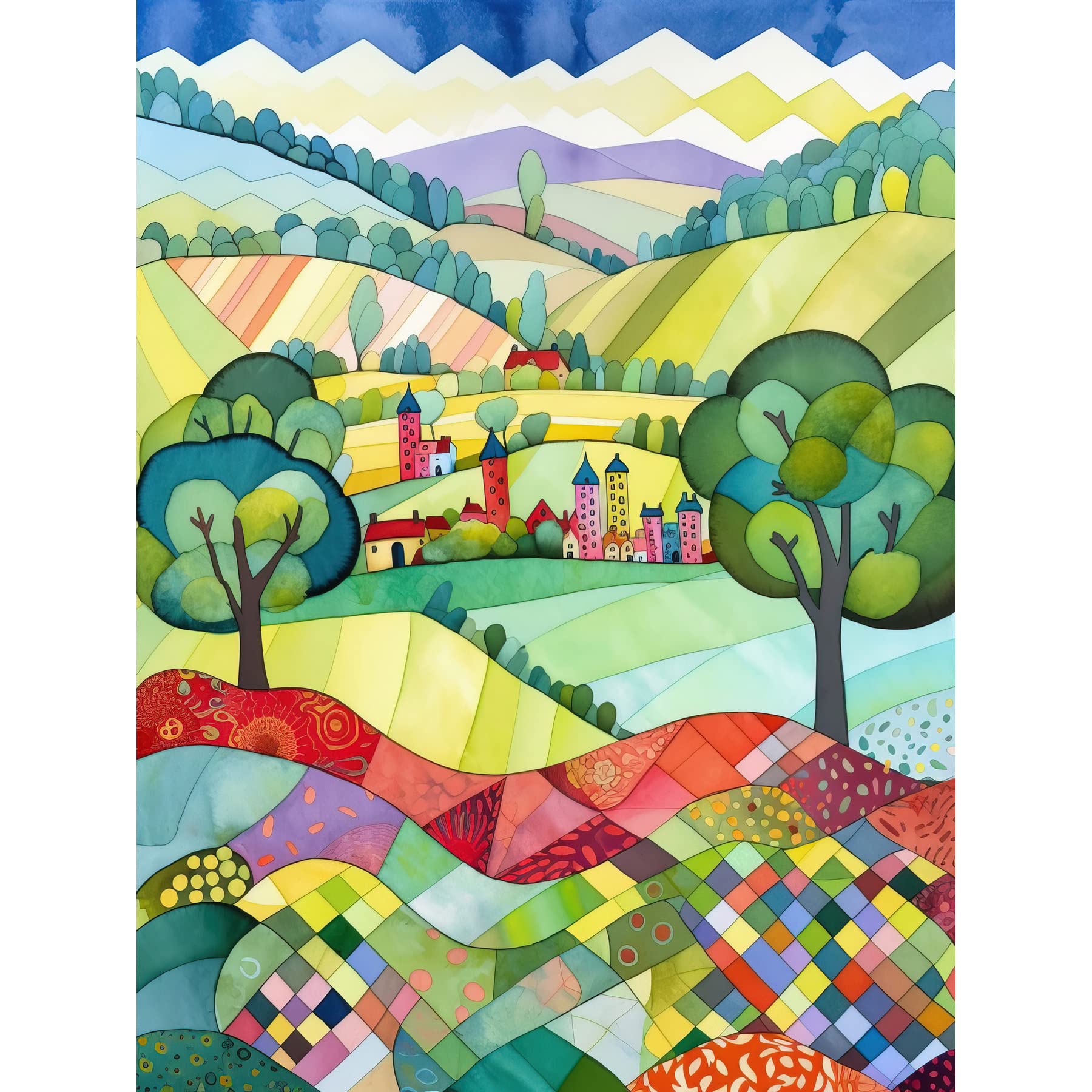 Artery8 English Countryside Rural Landscape Folk Art Watercolour Painting Large Wall Art Poster Print Thick Paper 18X24 Inch