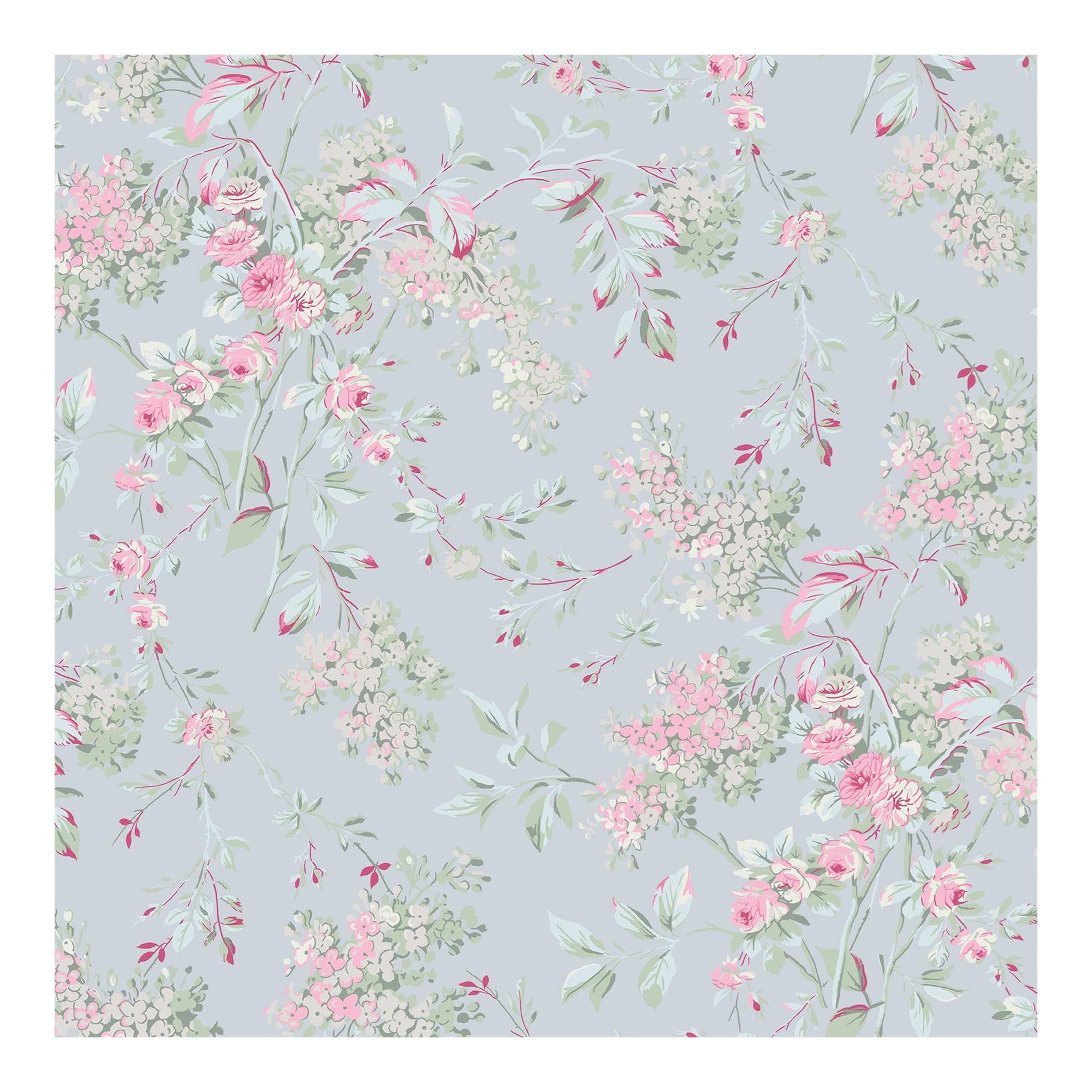 Graham & Brown Blue Shabby Chic By Rachel Ashwell Chelsea Floral Wallpaper | Paste The Wall | Floral | Eco-Friendly