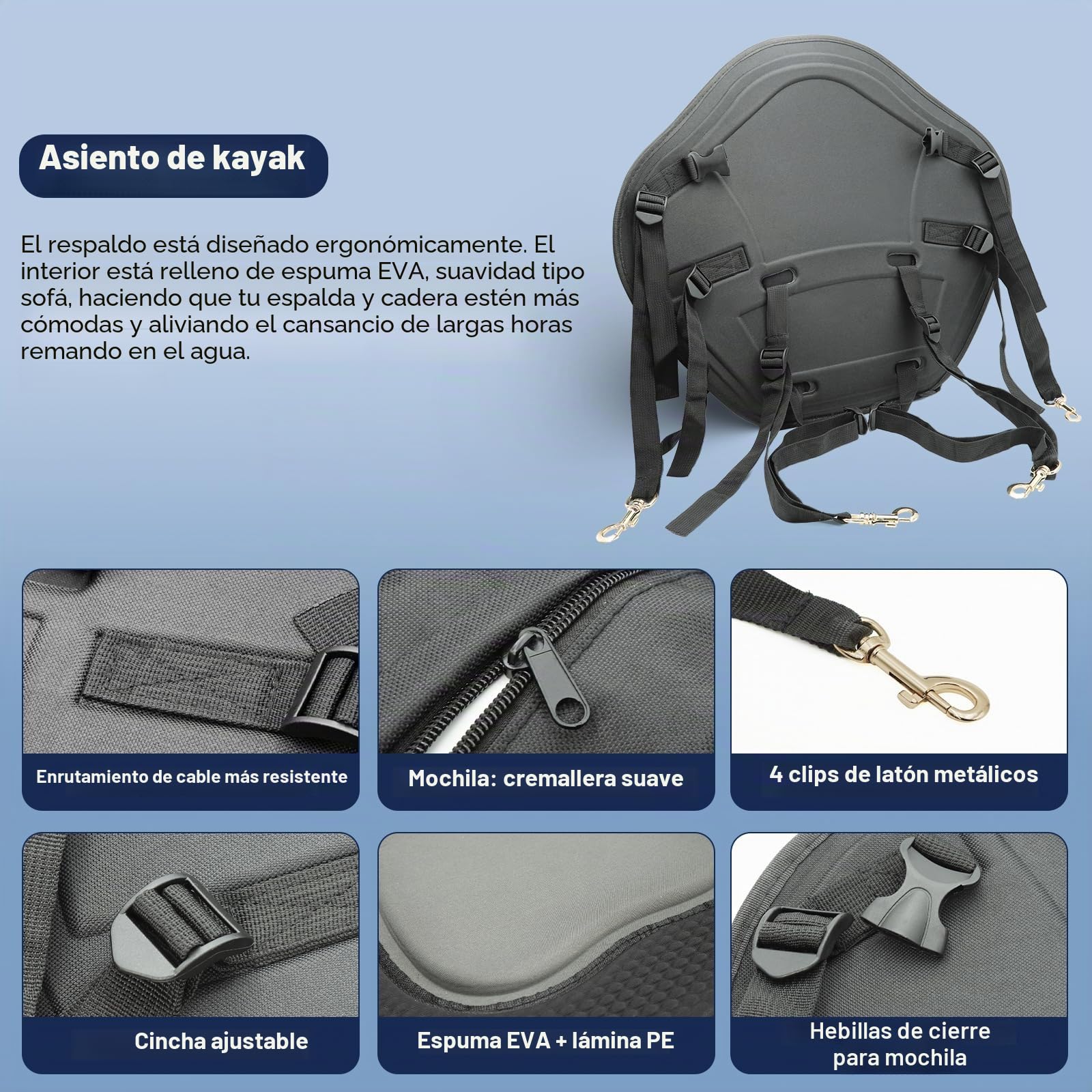 2 Pack Asientos para Kayak con Mochilas Asiento Sup Suave Transpirable Acolchado Delgado Asiento Kayak con Respaldo Alto, Antideslizante para Kayak, Sup, Yachting, Canoa, Drifting, Rafting