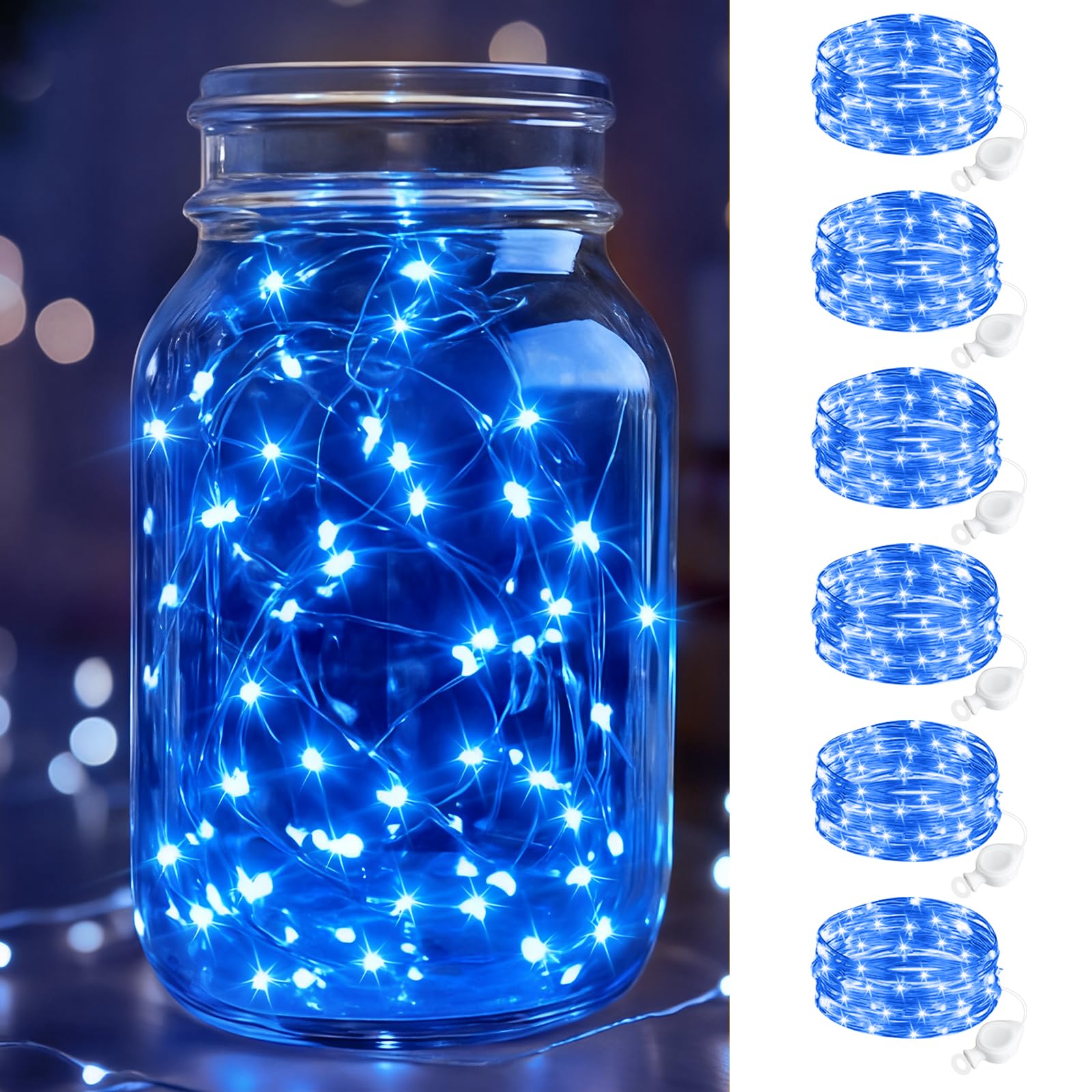 btfarm 6 Stück LED Lichterkette mit Batterie Klein, 2M 20LED Mini Lichterkette Batteriebetrieben, Wasserdicht Draht mit Knopfzelle für Weihnachten Hochzeit Party Innen Deko, Blau