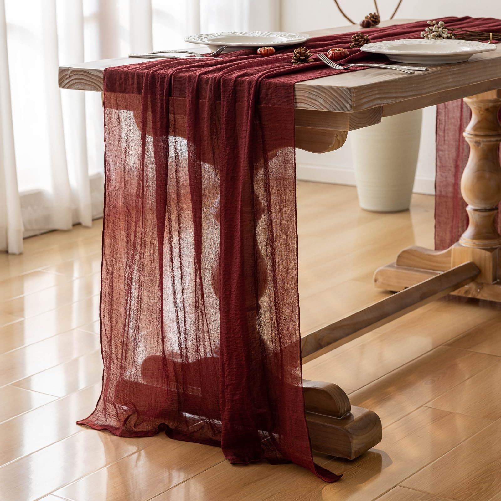 Keketo, Set di 6 runner da tavolo rustici in garza, colore bordeaux, per matrimoni, baby shower, feste di compleanno, fidanzamento, giardino, feste all'aperto, 305 cm x 3 m