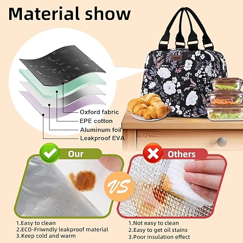 Miniatura 4 de PBRO Lonchera térmica para mujeres, bolsa de almuerzo grande reutilizable con cinturón de hombro ajustable, lindas flores de peonía, bolsa portátil