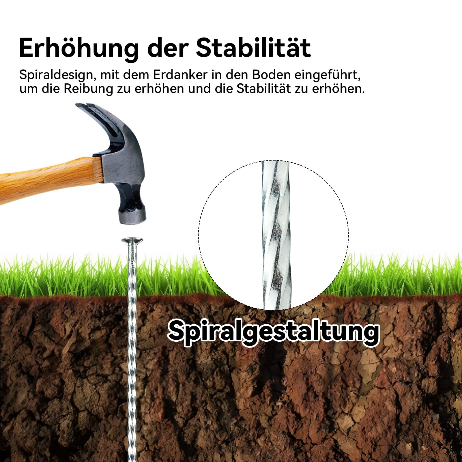 Anclaje de tierra de 15 cm, 100 unidades, galvanizado, con arandelas, para jardín | Anclaje de suelo en espiral para césped artificial, tela de suelo y película para plantas con agarre seguro en exteriores.