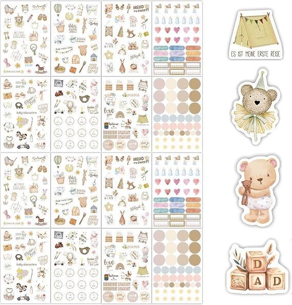 BSITSSS Kit de 16 Planches d'Autocollants Scrapbooking pour Journal & Album Bébé