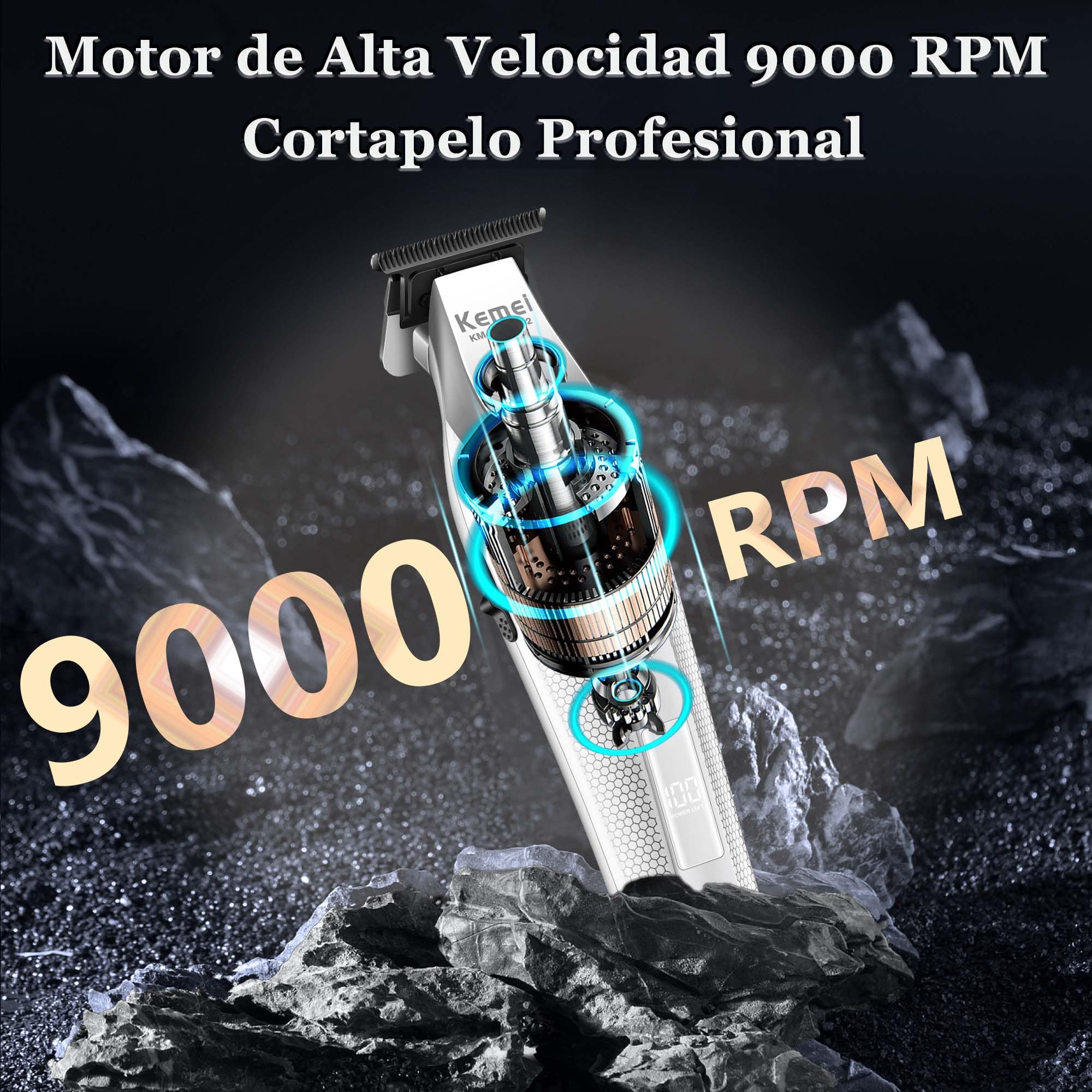 KEMEI 3023-702 Maquina de Cortar Pelo Hombre, 9000 RPM Cortapelos Hombre | Zero Gapped para Barberos,Con Cuerpo de Metal Completo, Cortapelos Profesional con Pantalla LED, Cuchillas de Cerámica y DLC