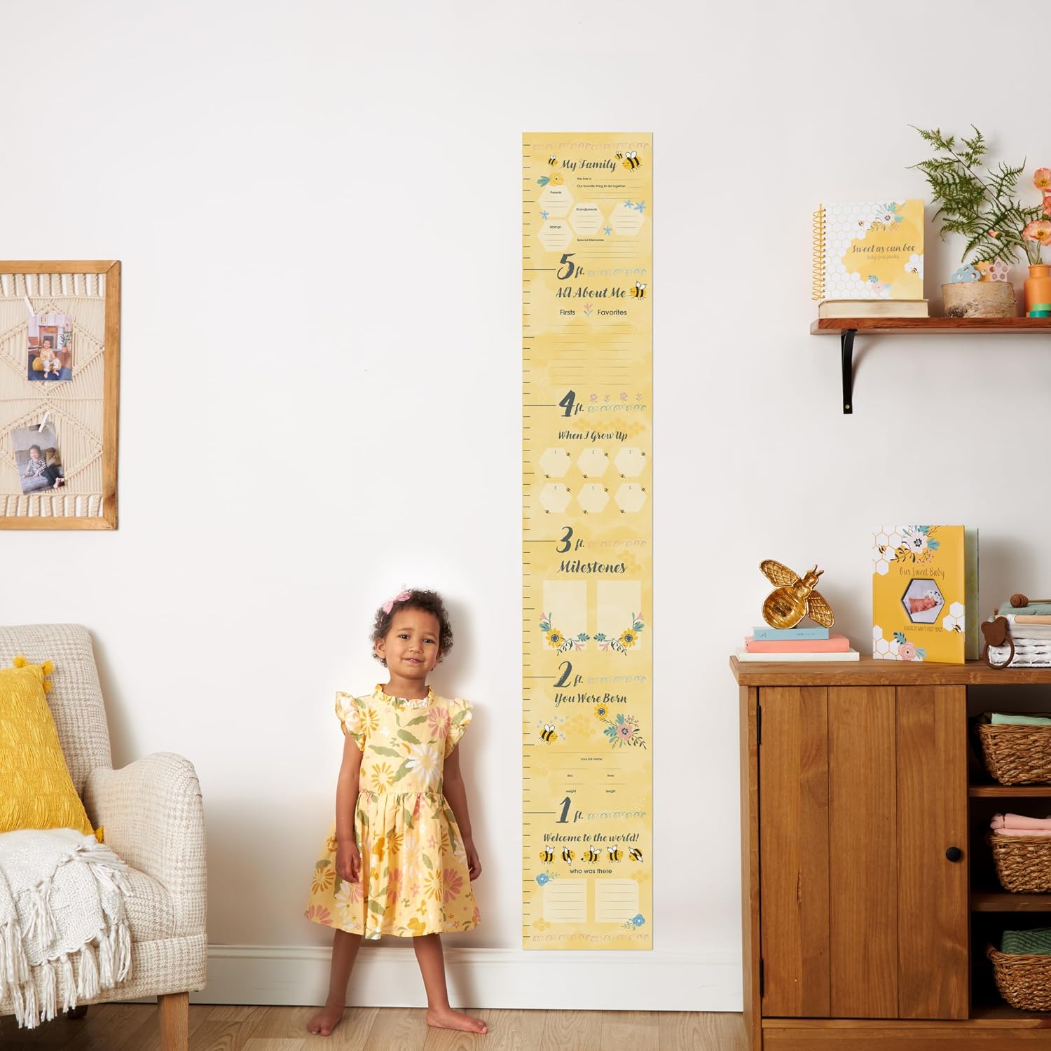 C.R. Gibson Sweet As Can Bee Vinyl Baby Growth Chart for Walls, 8" x 72", Multicolor