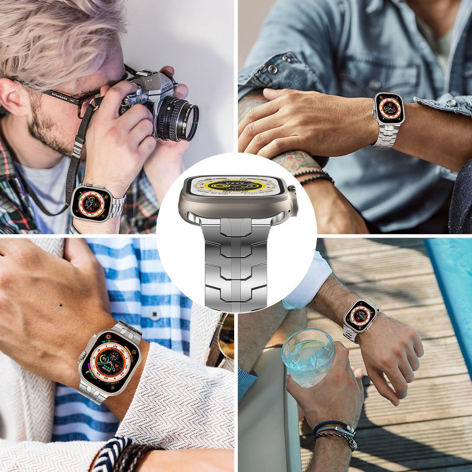 Pasek kompatybilny z Apple Watch 49 mm, 45 mm, 44 mm, 42 mm, 41 mm, 40 mm, 38 mm, ulepszona biznesowa metalowa opaska na nadgarstek ze stali nierdzewnej do iWatch SE Series 9, 8, 7, 6, 5, 4, 3,