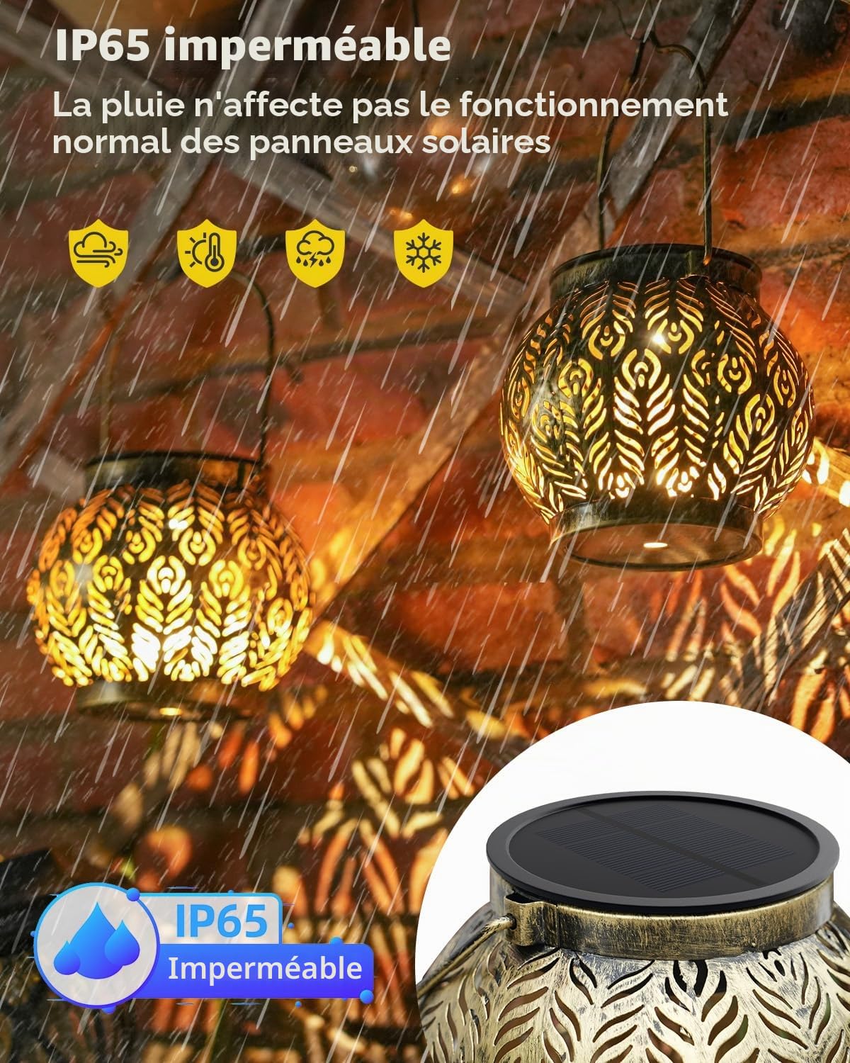 Bonsery Lot de 4 lanternes solaires pour extérieur, étanches IP65, lampes solaires pour extérieur, jardin, debout et suspendue, lanterne solaire d'extérieur orientale, lanterne solaire pour véranda