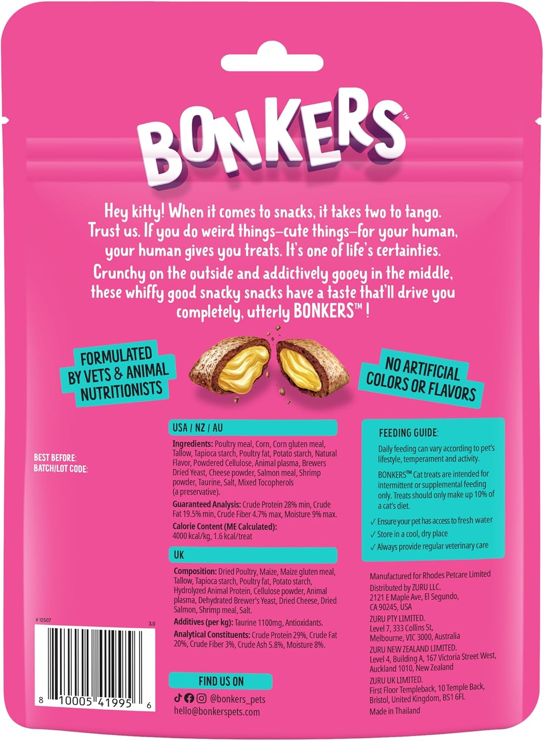 Bonkers Bites Seafood & Eat It Flavor Crunchy & Soft Treats for Cats, 6.3oz Bag (Pack of 6)