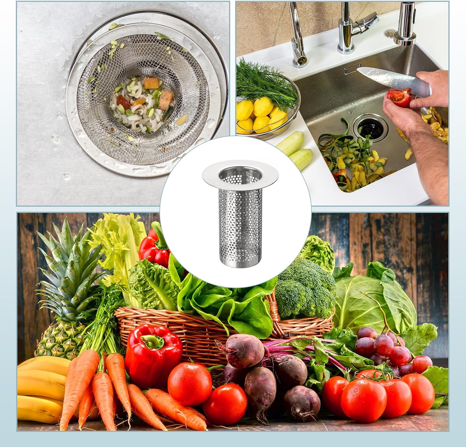 Uxcell 3Pcs Bathroom Sink Strainer, Fit for 1.42"-2" Drain Hole, 80mm/3.15" Deep Stainless Steel Sink Strainer for Shower and Floor Drain