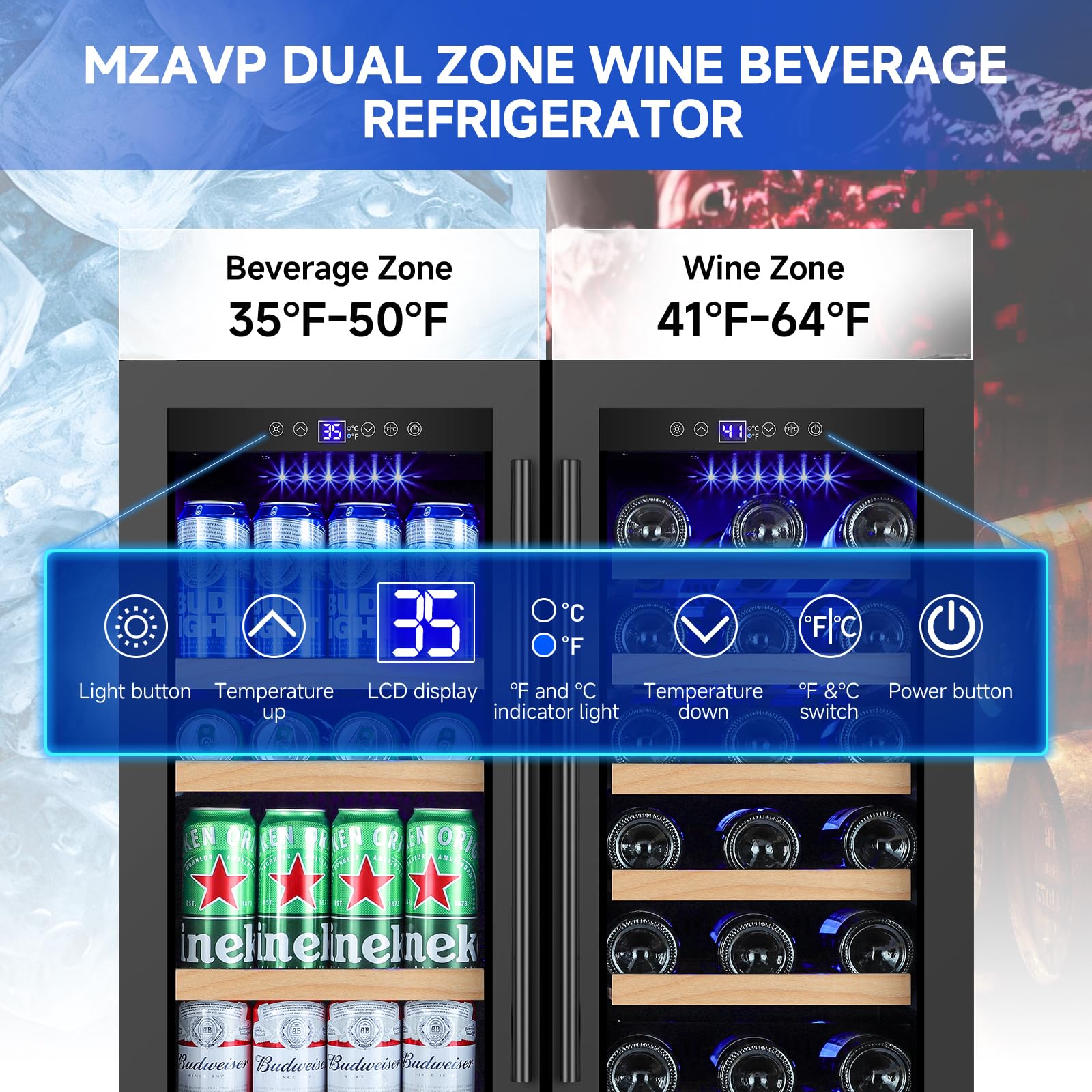 MZAVP 30 Inch Wine and Beverage Refrigerator, Dual Zone Wine Beverage Cooler, 30" Wine Cooler Under Counter or Freestanding Wine Beer Fridge with Upgraded Cooling, Holds 30 Bottles and 110 Cans, Black on Fridge.com