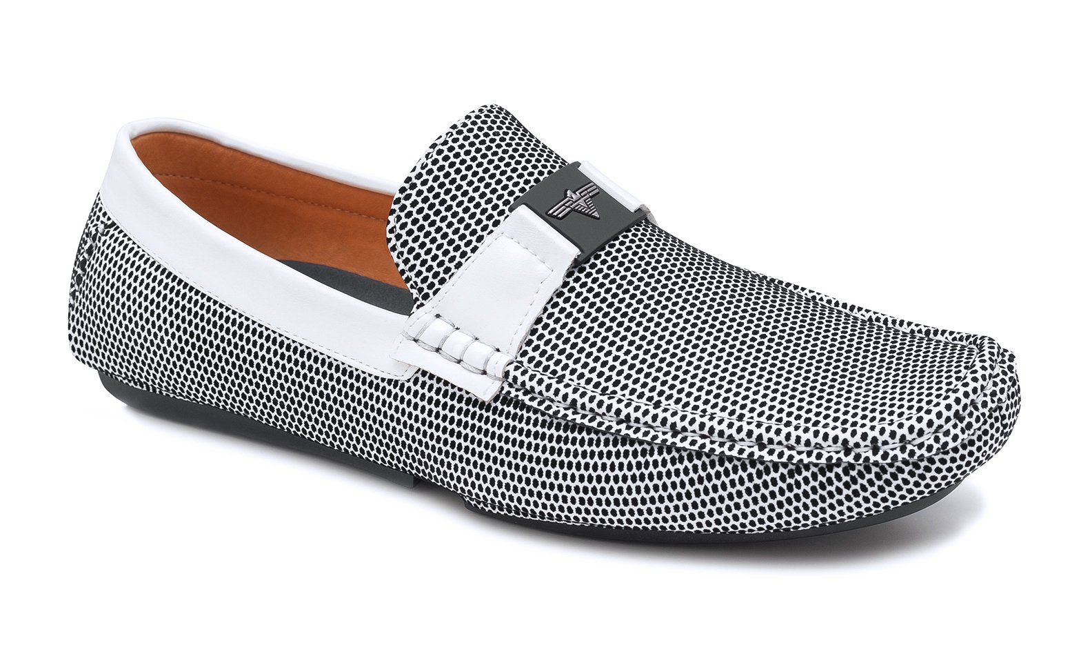 Mocassini Uomo Evoga In Ecopelle – Slip-on Bianco/nero A Pois, Suola Antiscivolo, Calzata Normale