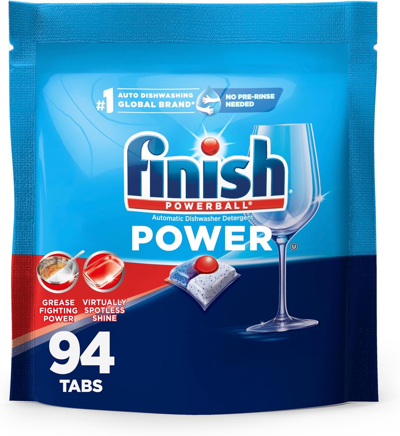 Finish Power Dishwasher Pod, No Pre-Rinse Dishwasher Detergent, Dishwasher Tabs For Deep Clean & Shine with Degreasing Power, 94 Count