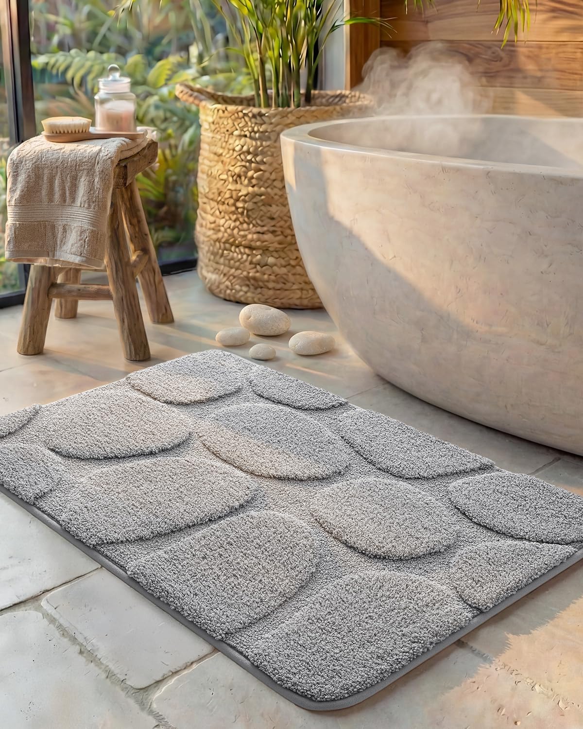 COLOR&GEOMETRY Badematte Badteppich rutschfest Waschbar, 61 x 92 cm Badezimmerteppich Groß Absorbierende Weiche Badvorleger, Badematte Grau für Badezimmer, Dusche, Badewanne, Waschküche