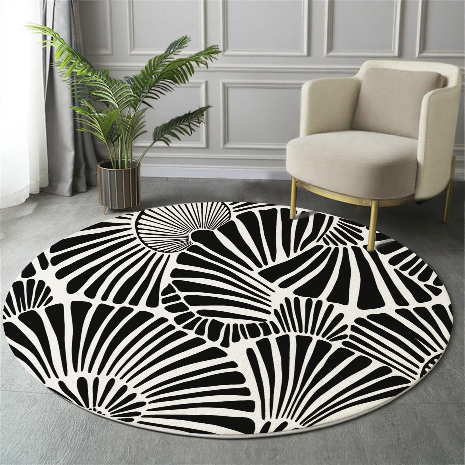 Tapis rond noir et blanc pour coin canapé et décoration de la chambre