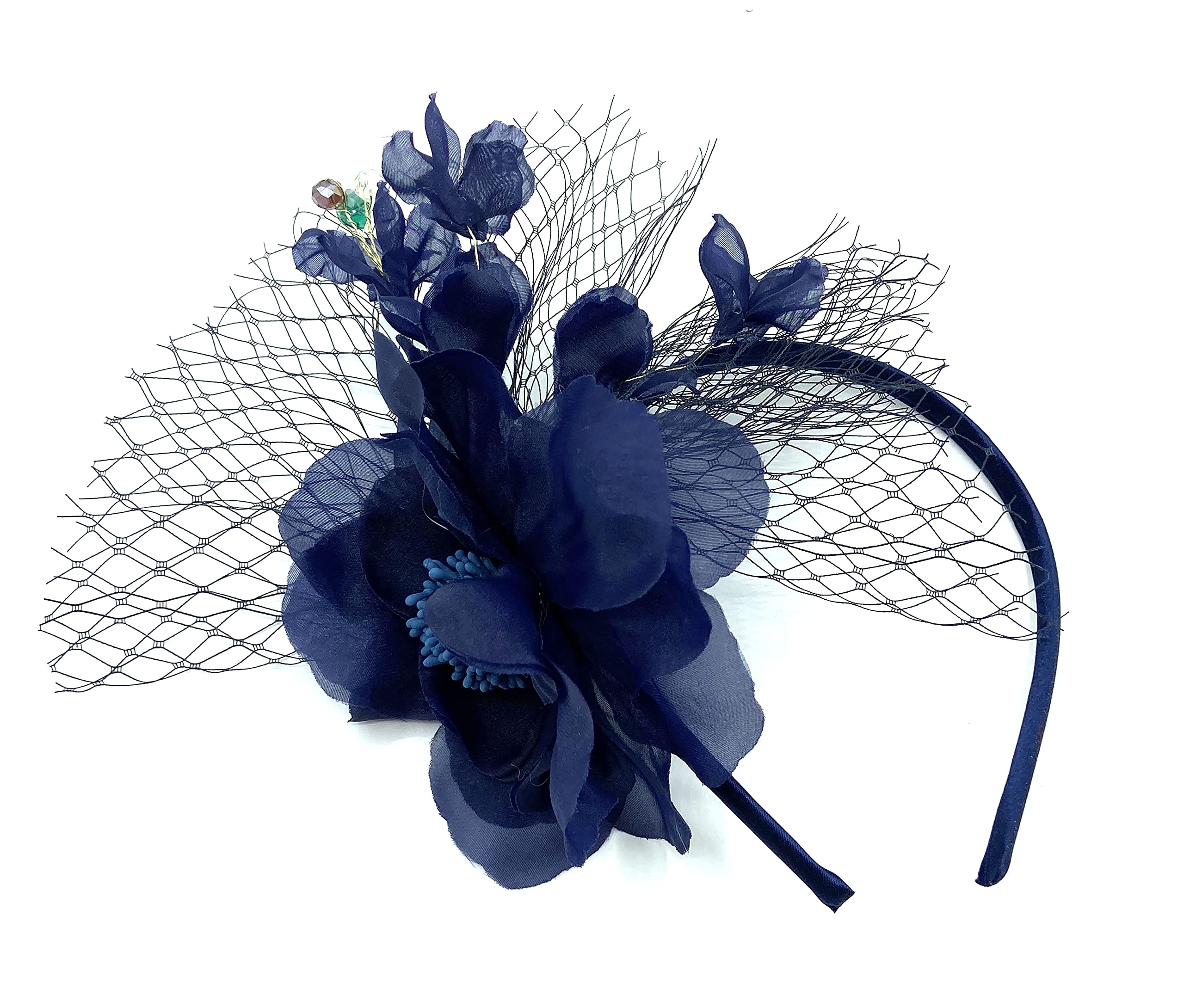 Ladies Beaded Fascinator Aliceband, Hairband for Weddings Races Royal Ascot Derby (Navy Blue)