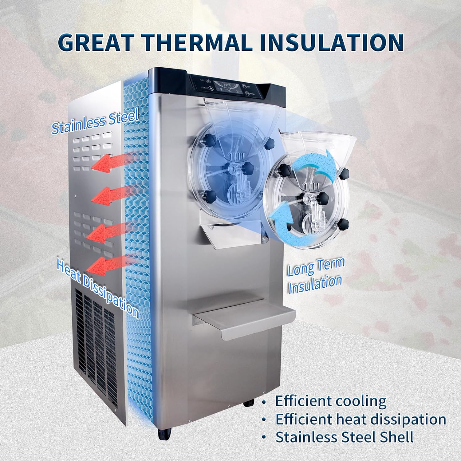 2000W Commercial Hard Ice Cream Machine, 6.3 GPH (18-24L/H) High Capacity Batch Freezer with LED Display, Stainless Steel Hard Ice Cream Maker for Restaurants, Cafes & Bars, 110V-120V Standard US Plug