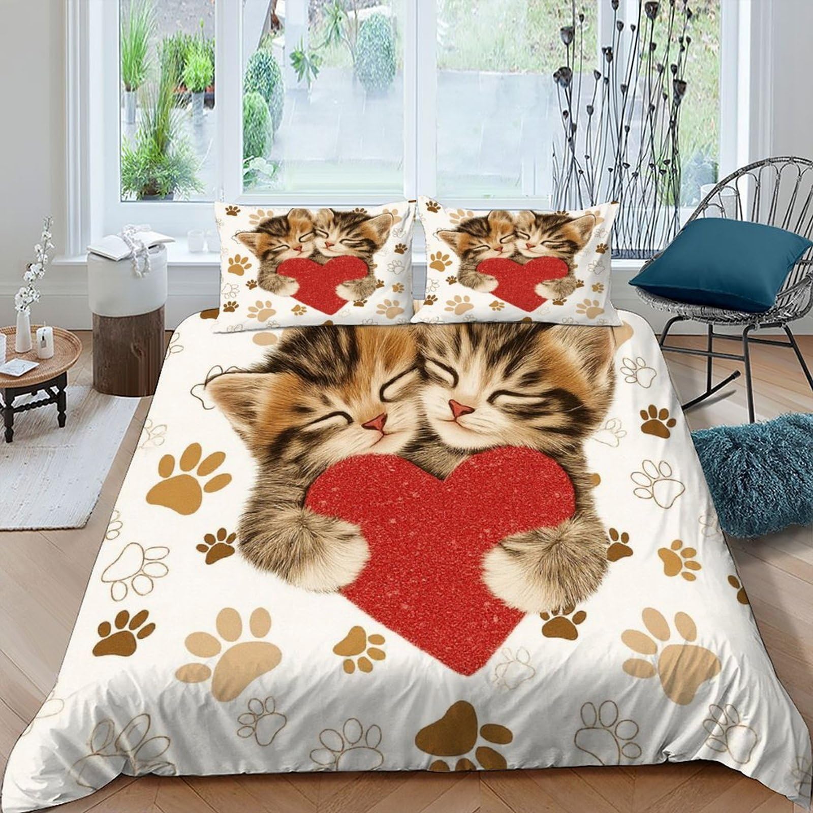 Parure de lit chatons mignon 3 pièces pour chambre adulte cosy