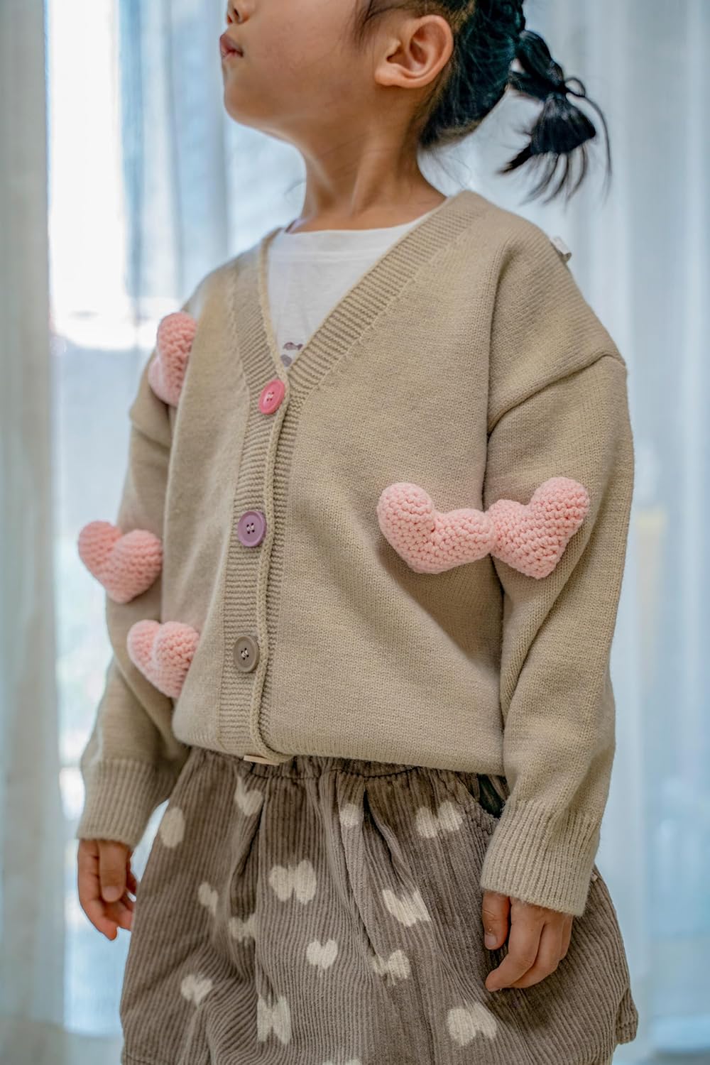 Riclena Girls Cardigan Sweater V-Neck Long Sleeve Cute Front Button Knit Sweetheart Sweaters - Image 6