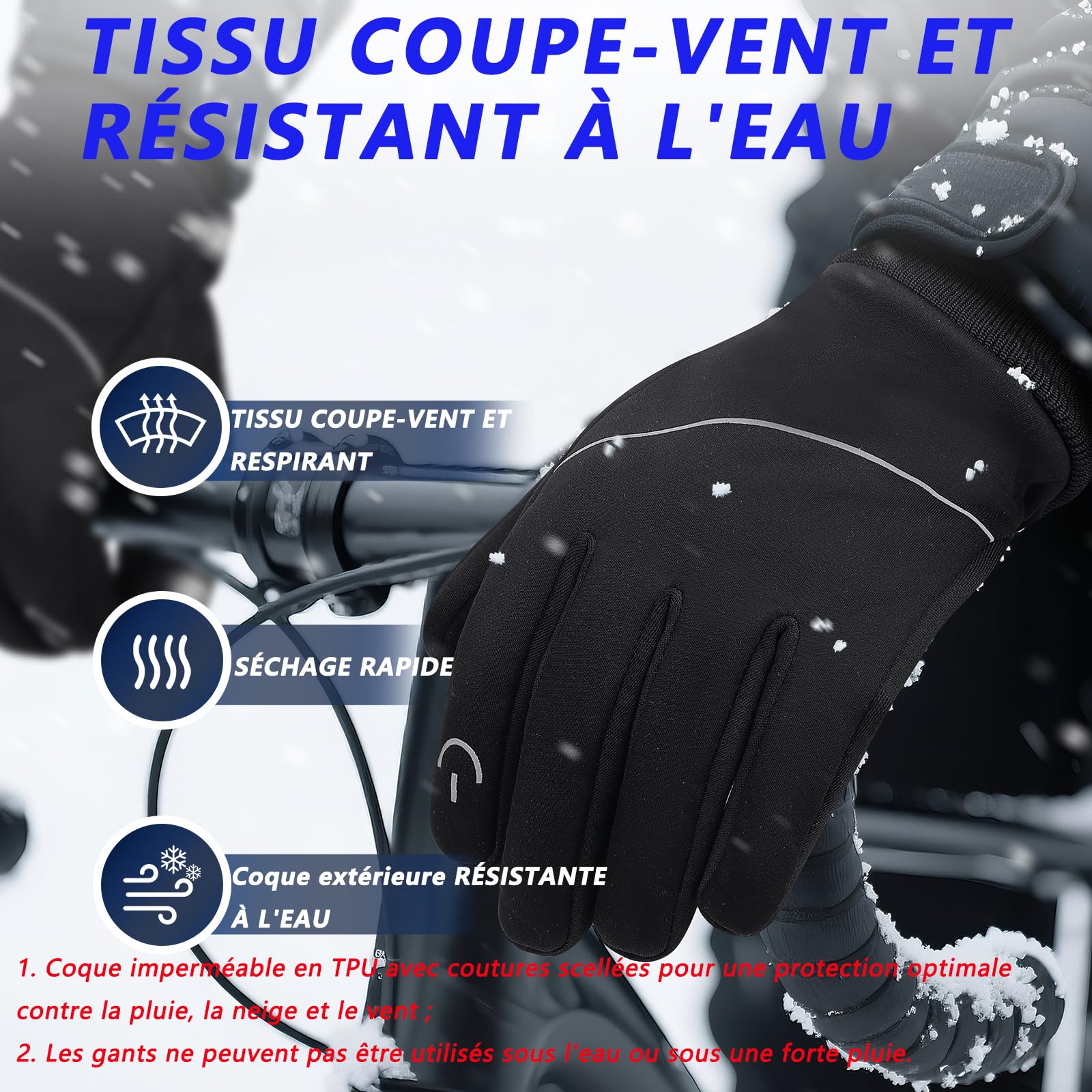 Gants Hiver Vélo imperméables écran Tactile Gel antidérapant Cyclisme Sports Plein air