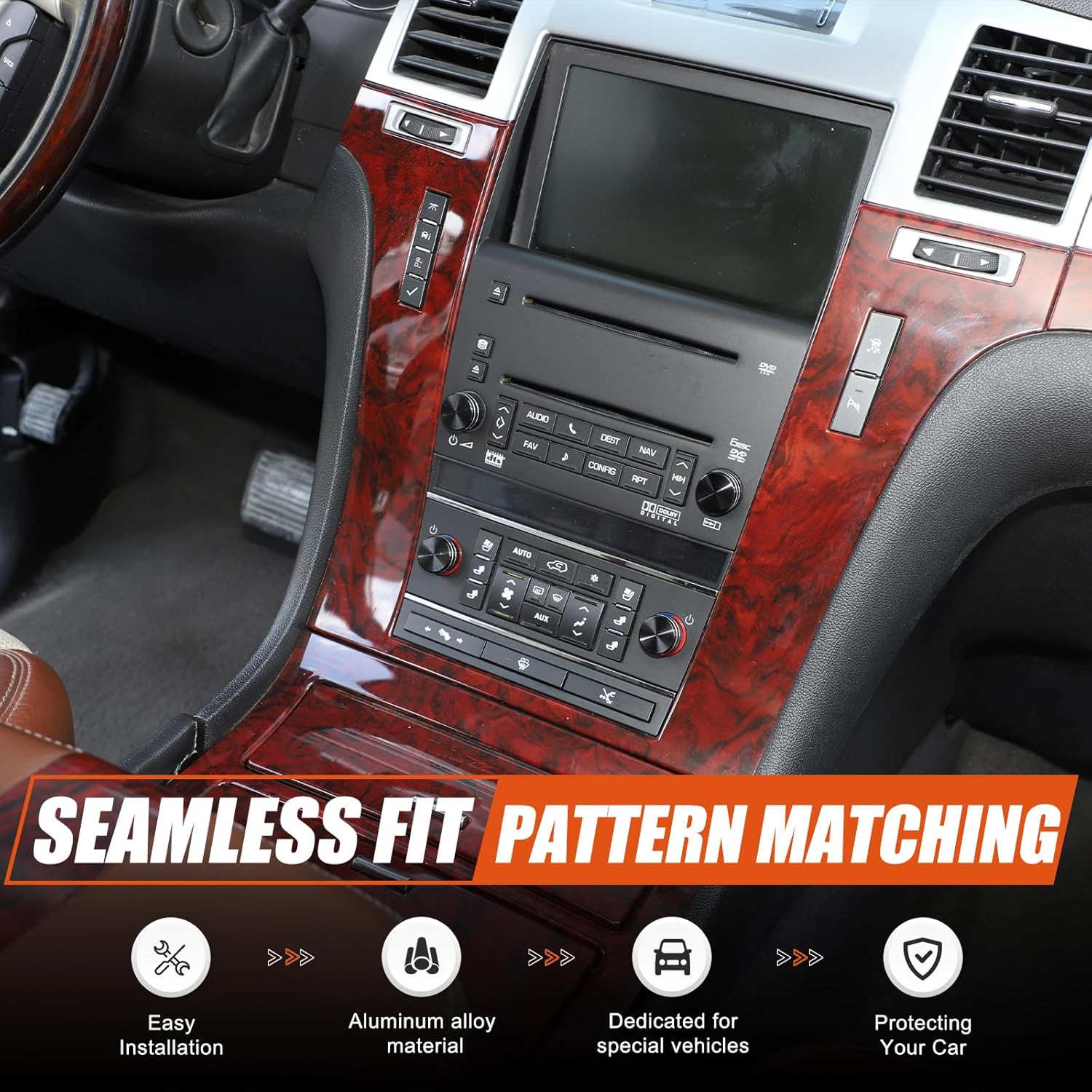 Air Conditioner Switch Knob Cover Compatible with Cadillac Escalade 2007-2014,Aluminum Alloy Air Conditioner Stereo Volume Switch Knob Ring Covers Car Interior Accessories