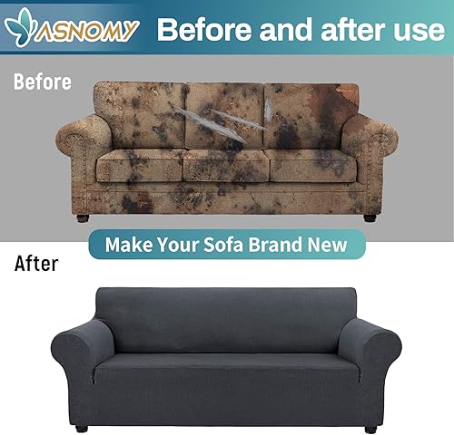 Vista 138 de Asnomy Couch Covers for 3 Cushion Couch Stretch Sofa Covers Slipcovers, Pet Protector Furniture Covers for Dogs Cats Spandex Jacquard Fabric Small