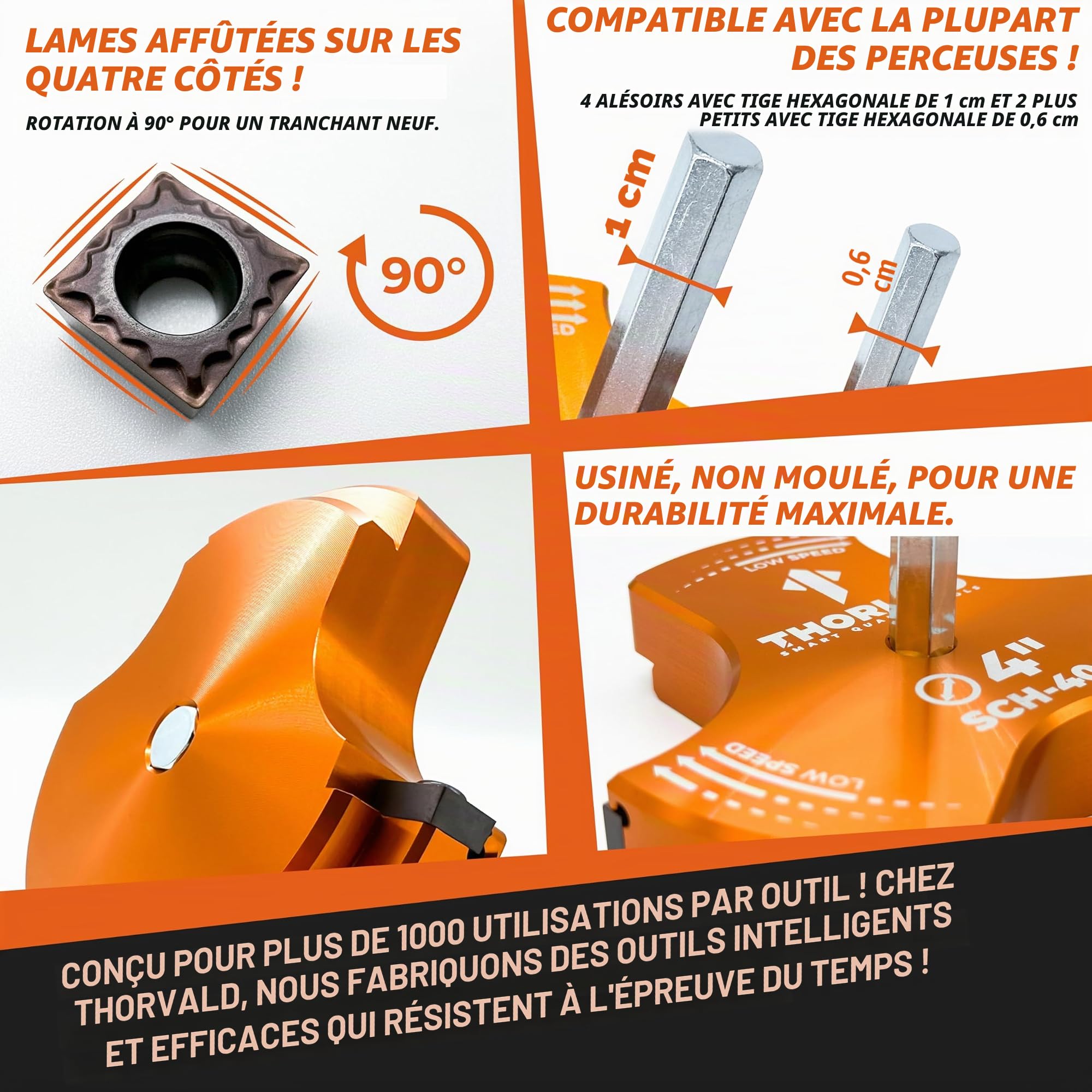 THORVALD Alésoir de tuyau en PVC TriForce – 7 tailles avec lames en carbure de tungstène – Tutoriel vidéo + guide de l'utilisateur – 3 lames économiseur de raccords PVC pour plomberie – Tailles