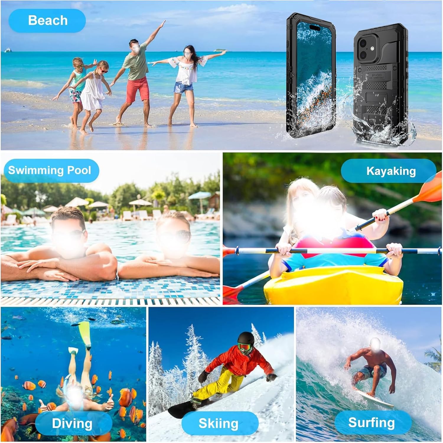 Marrkey Waterproof Case for iPhone 16, Heavy Duty Durable Metal Full Body Built-in Screen Protection Case Shockproof Dustproof Rugged Military Grade Defender for iPhone 16 - Black