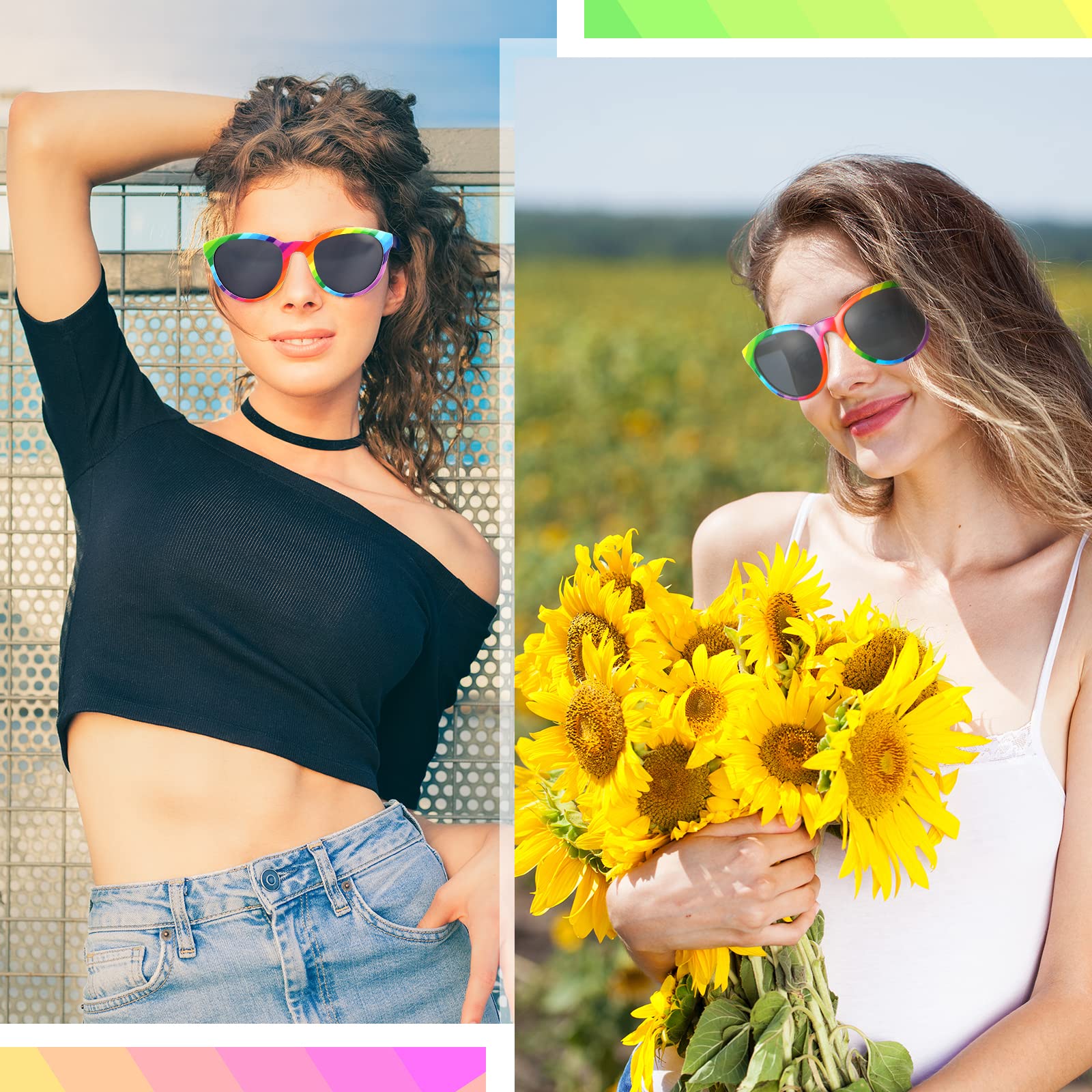 Xuhal 3 Pcs Rainbow Pride Sunglasses Colorful Retro Sunglasses LGBTQ Parade Accessories for Men Women Gay Day Themed Party