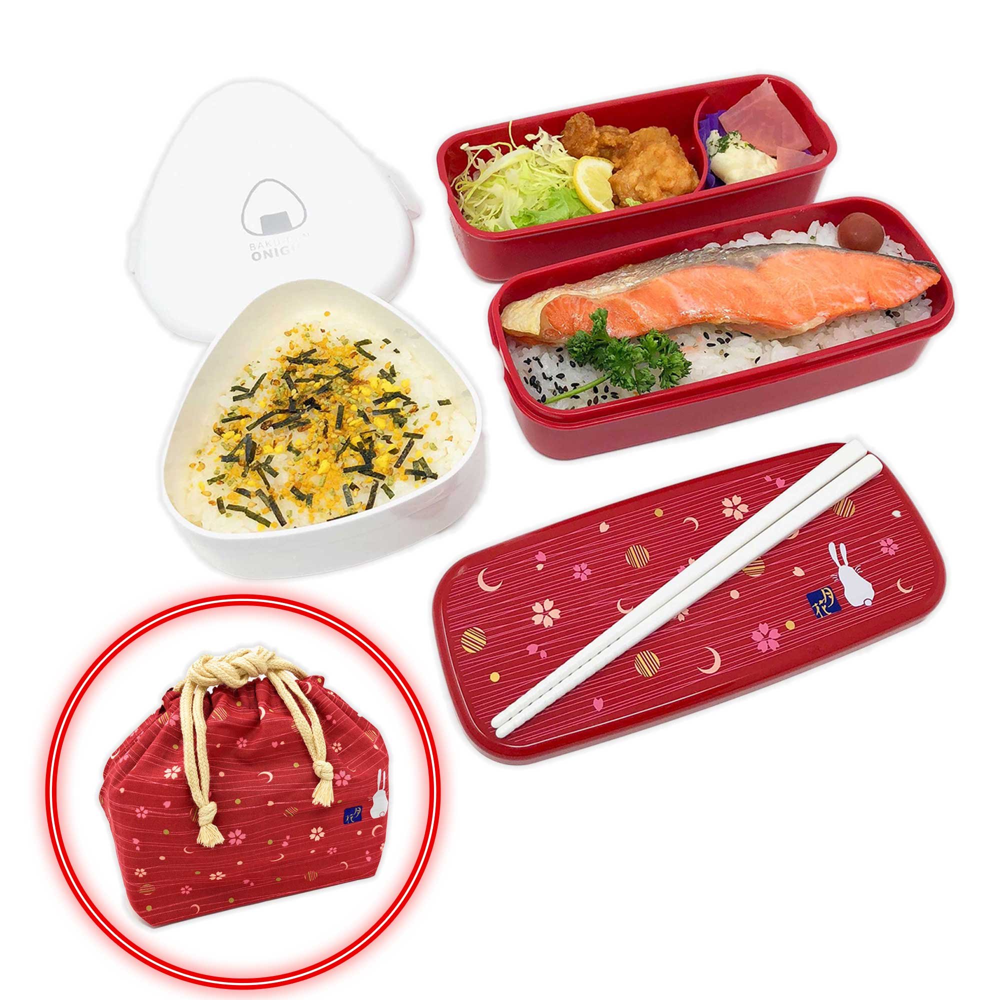 OSK Japanese Bento Box Set with Giant Onigiri Box, Microwave-safe