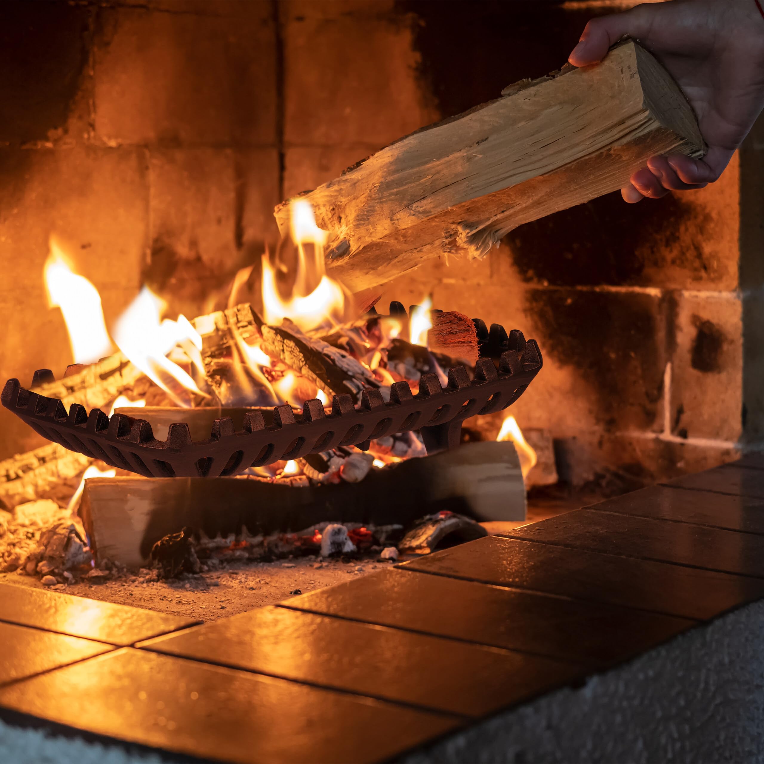 Rejilla para Chimenea Relaxdays, Fuego Bock, HBT: 18 x 46 x 31 cm, Macizo, Pesado, Hierro Fundido, Negro