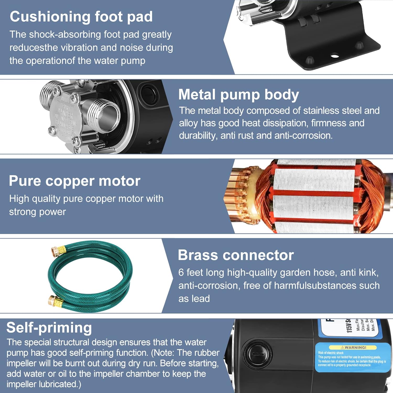 Uр Tо 50% оƒƒ Water Pump 115V 1/10 HP 330 GPH Water Transfer Pump With 3/4 inch Ports Suction Hose And Spare Impeller Electric Water Pump Utility Pump-Black