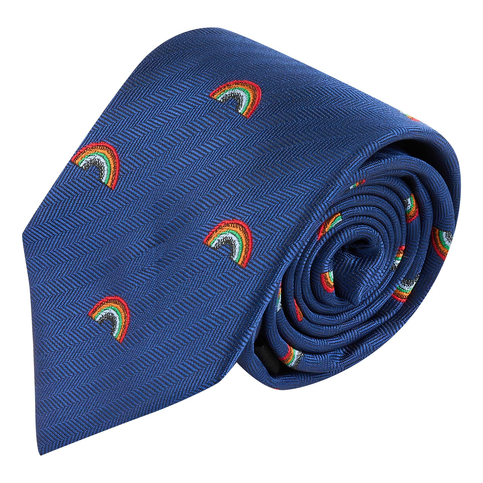 King & Priory Rainbow Navy Blue Herringbone Embroidered Tie