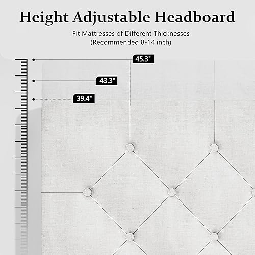 Miniatura 99 de BarnFurin Base de cama de tamaño matrimonial con cabecero, cama de plataforma tapizada con cabecera capitonada con botones ajustables, marco de cama