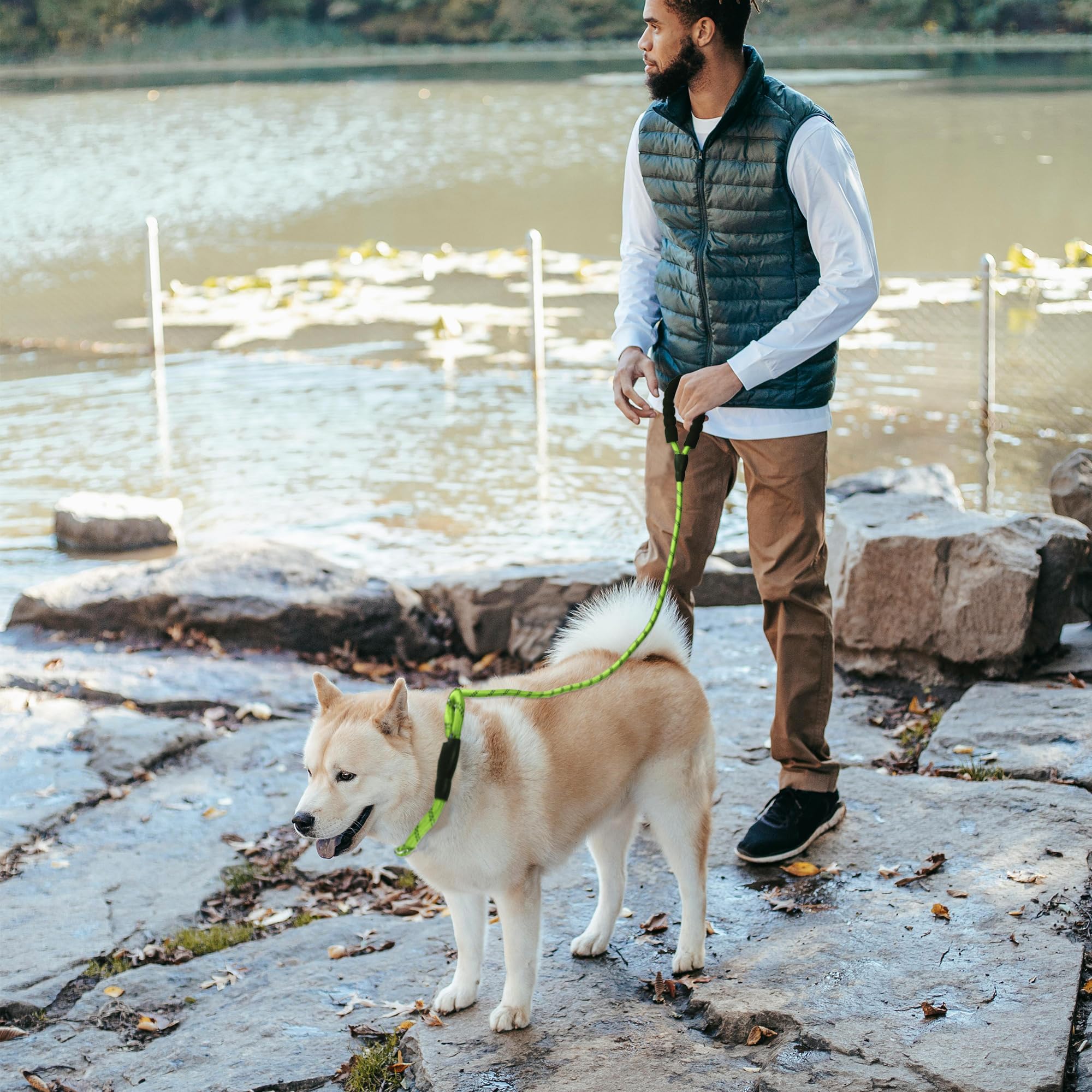 CAPASTEC Guinzaglio per Cani Corda Riflettente in Nylon, Manico in Spugna, Verde, Lunghezza 130cm Dia. 1/2 Pollice