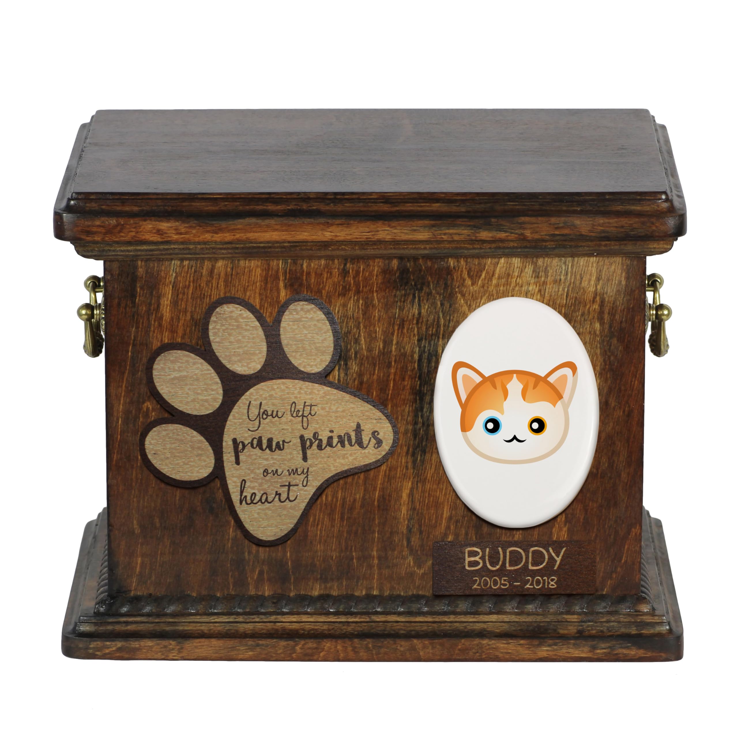 Urne pour chat en bois pour conserver les cendres avec plaque céramique