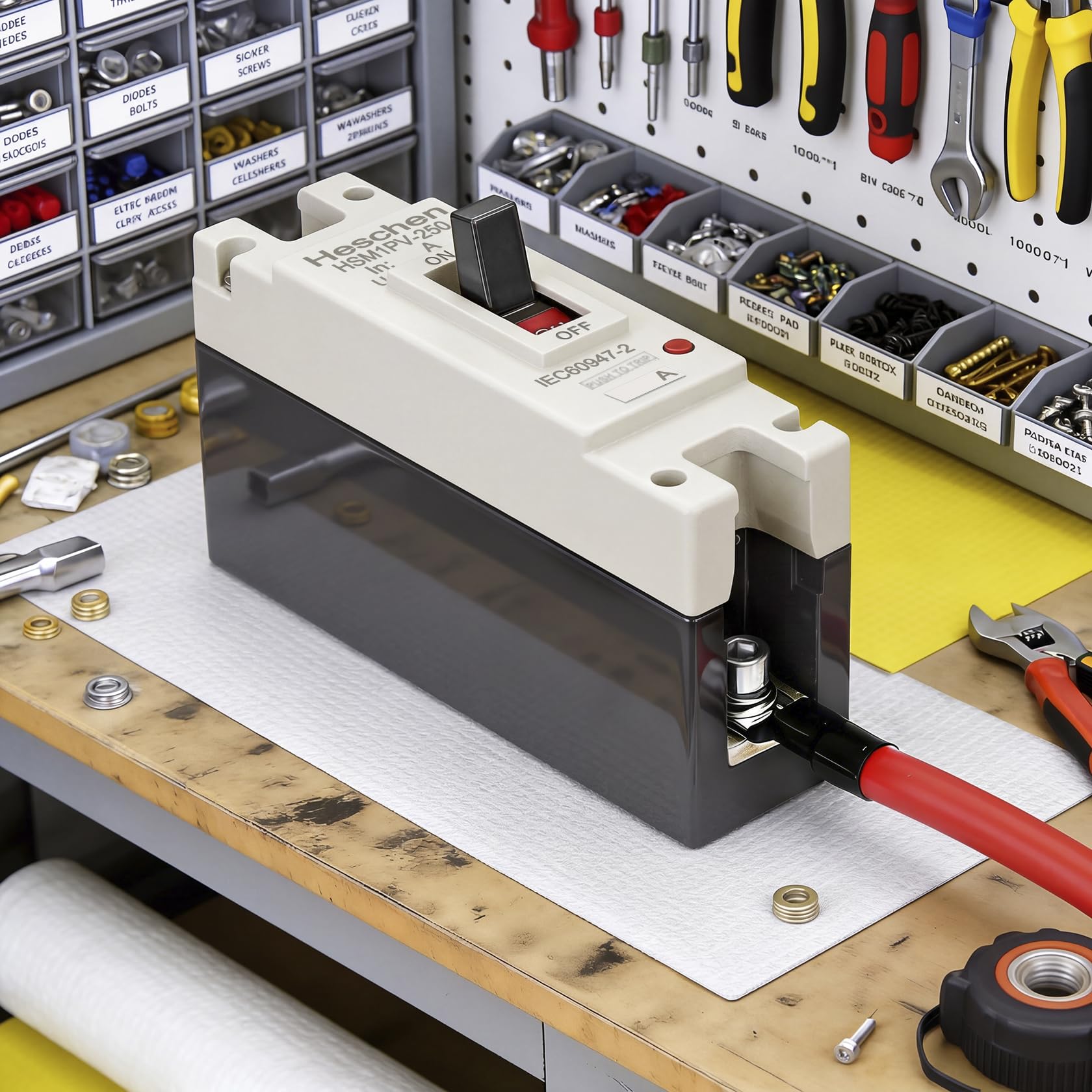 Heschen Interruttore DC MCCB 1 polo, DC250V interruttore fotovoltaico, per impianto solare PV (250A HSM1PV-250)