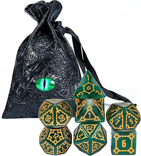 Miniatura 3 de cusdie 7 dados gigantes DND de 0.98 pulgadas con bolsa de dados de ojo de dragón, juego de dados poliédricos, dados D&D para Calabozos y Dragones