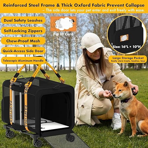 Vista 5 de PAWZIDEA Transportador de mascotas grande expandible con ruedas, 24 x 16 x 16 pulgadas para gatos de 2 a 4 gatos de hasta 55 libras, plegable
