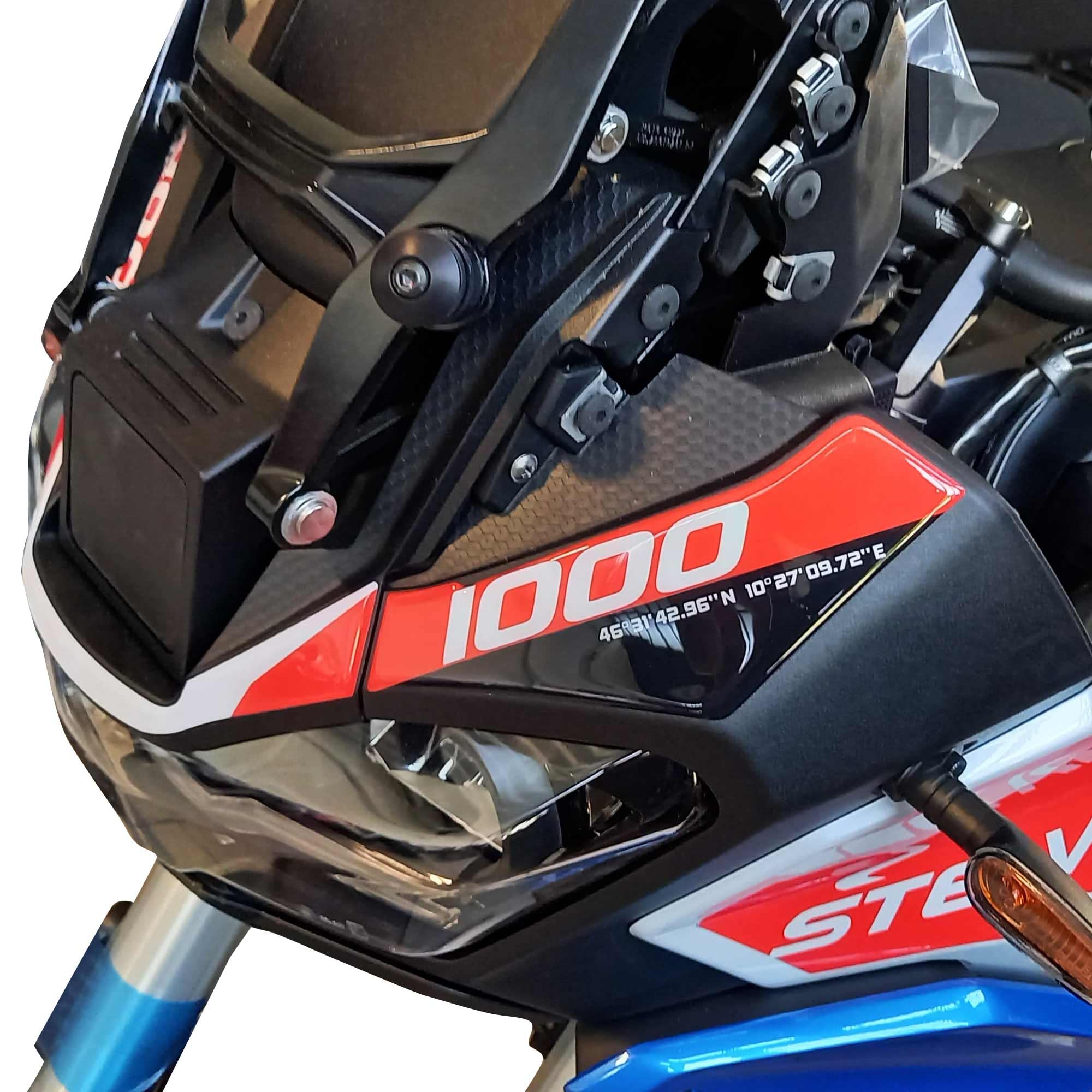 labelbike - Adesivi 3D Moto Zona Frontale Protezione e Decorazione in Resina Compatibile con Moto Guzzi Stelvio Duecento Tributo - Colore Nero Rosso