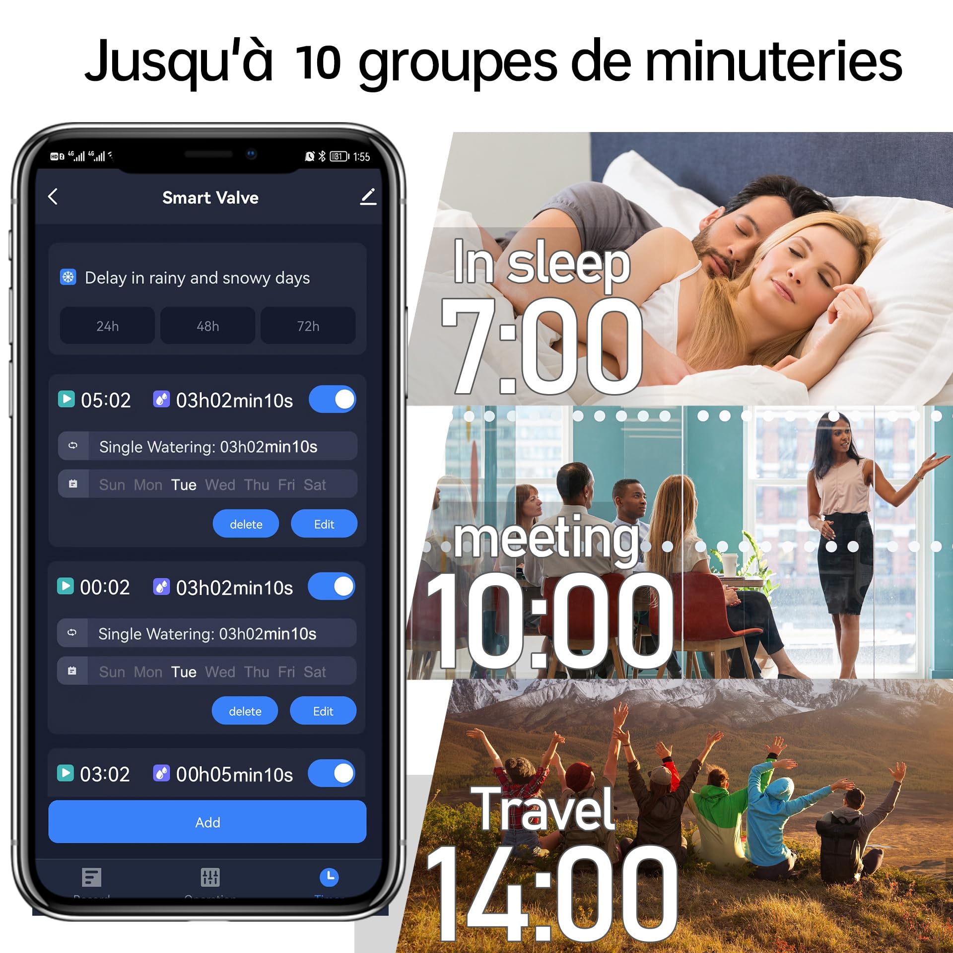 Minuteur d’arrosage de Jardin Intelligent Bluetooth avec débitmètre à Turbine intégré, 10 programmes, Compatible Tuya Smart et Smart Life