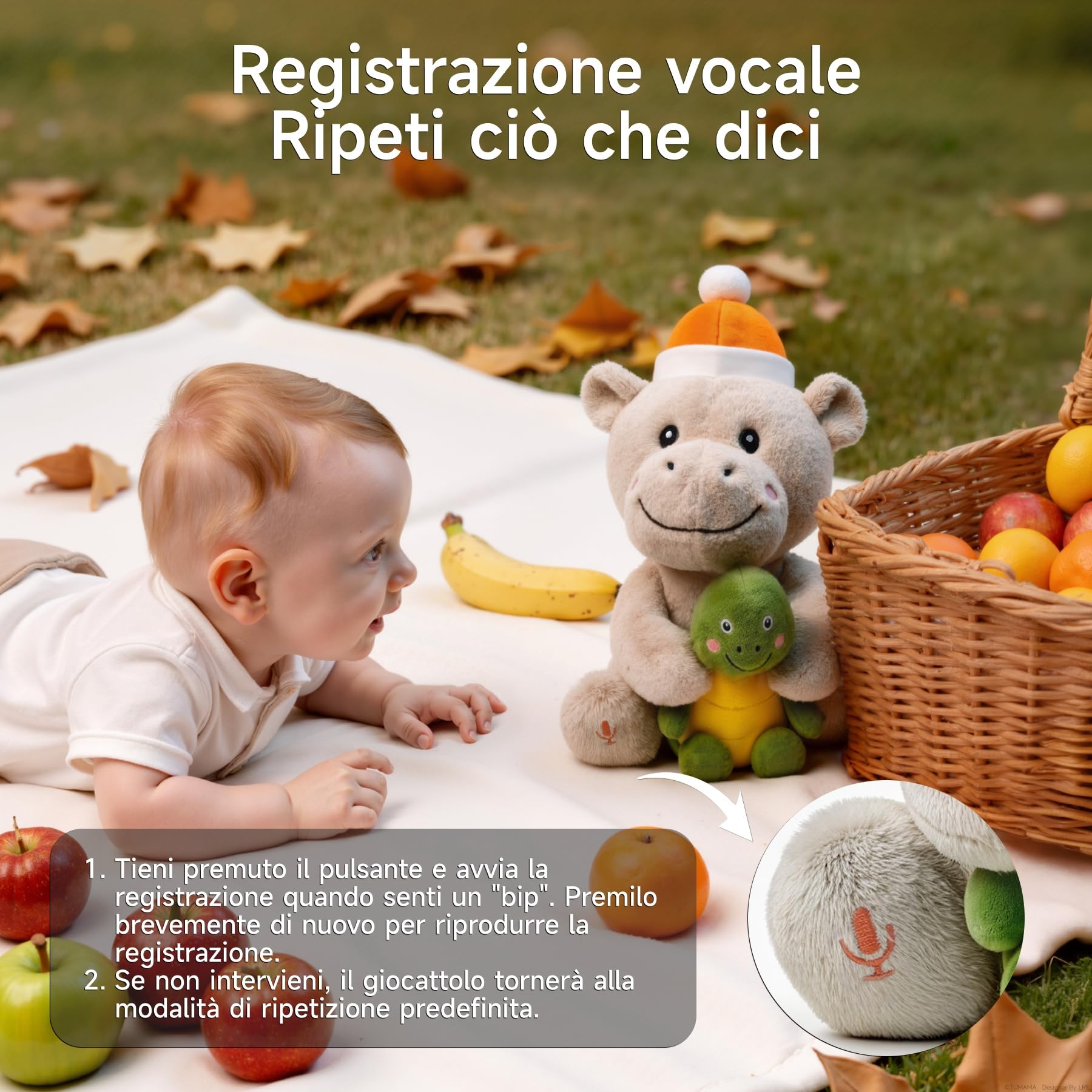 Ippopotamo Peluche Neonato e Tartaruga che Canta e Parla, Interattivo Animali di peluche, Regalo per Neonati e Bambini