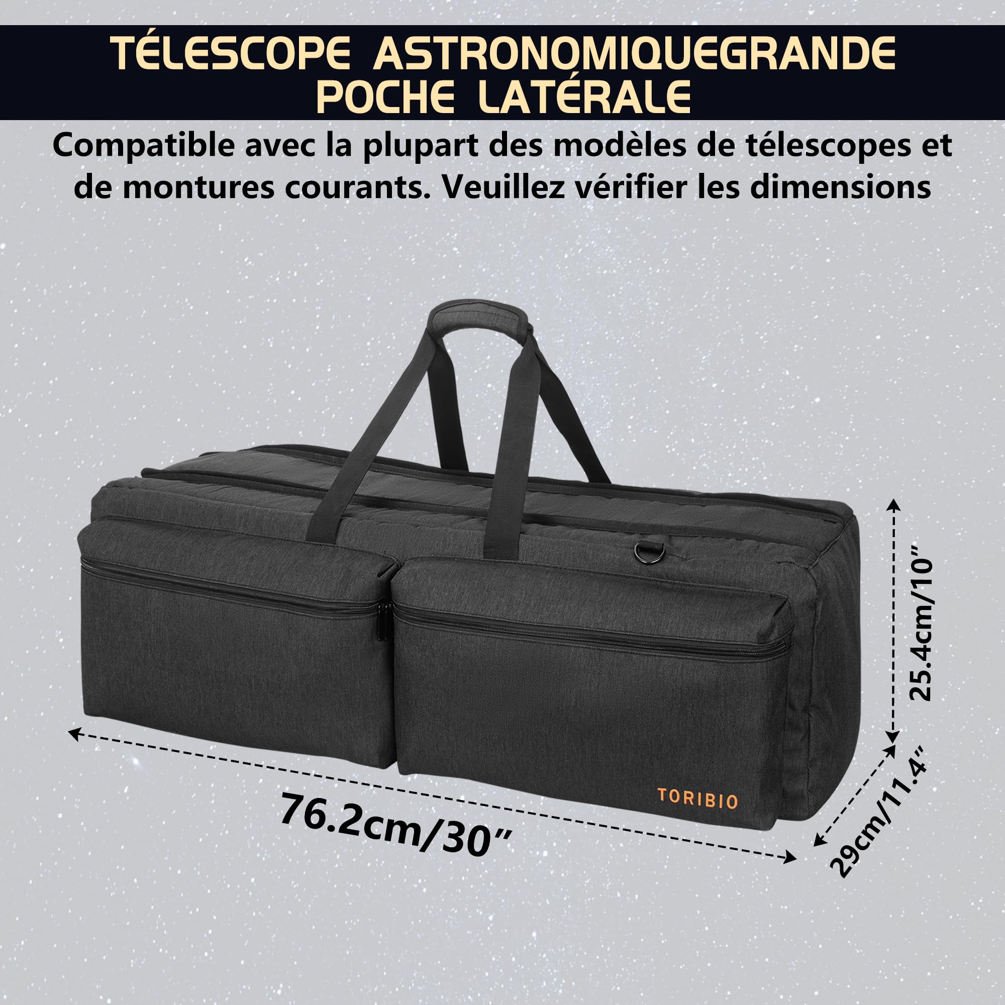 OUUTMEE 76CM Étui Rembourré pour Télescope, Sac de Transport pour Télescope avec Séparateurs Réglables et Poches pour télescopes, Montures, Trépieds et Accessoires (Noir)